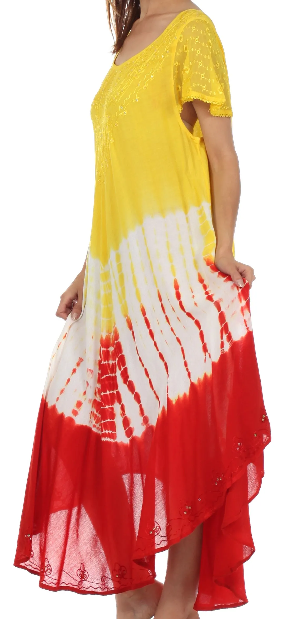 Sakkas Multi Color Tie Dye Cap Sleeve Caftan Dress / Cover Up