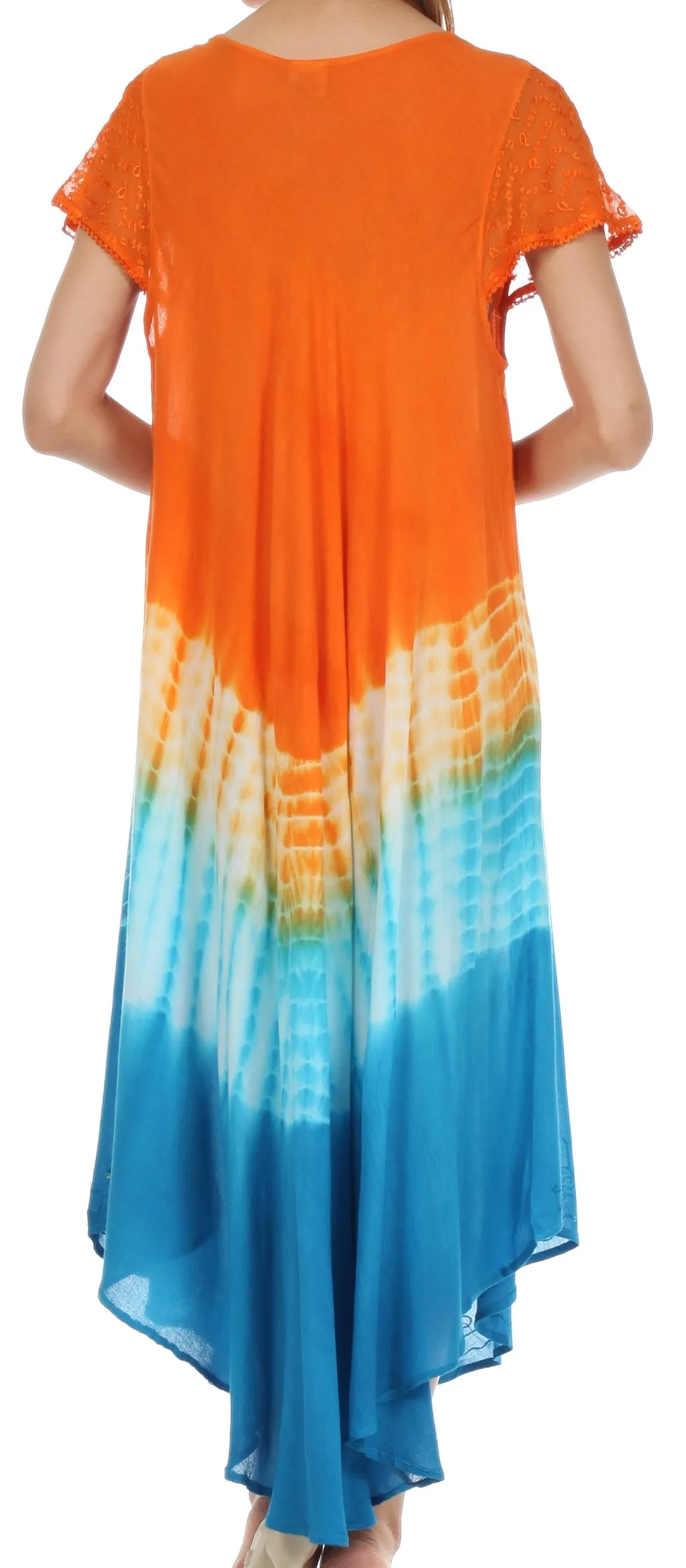 Sakkas Multi Color Tie Dye Cap Sleeve Caftan Dress / Cover Up