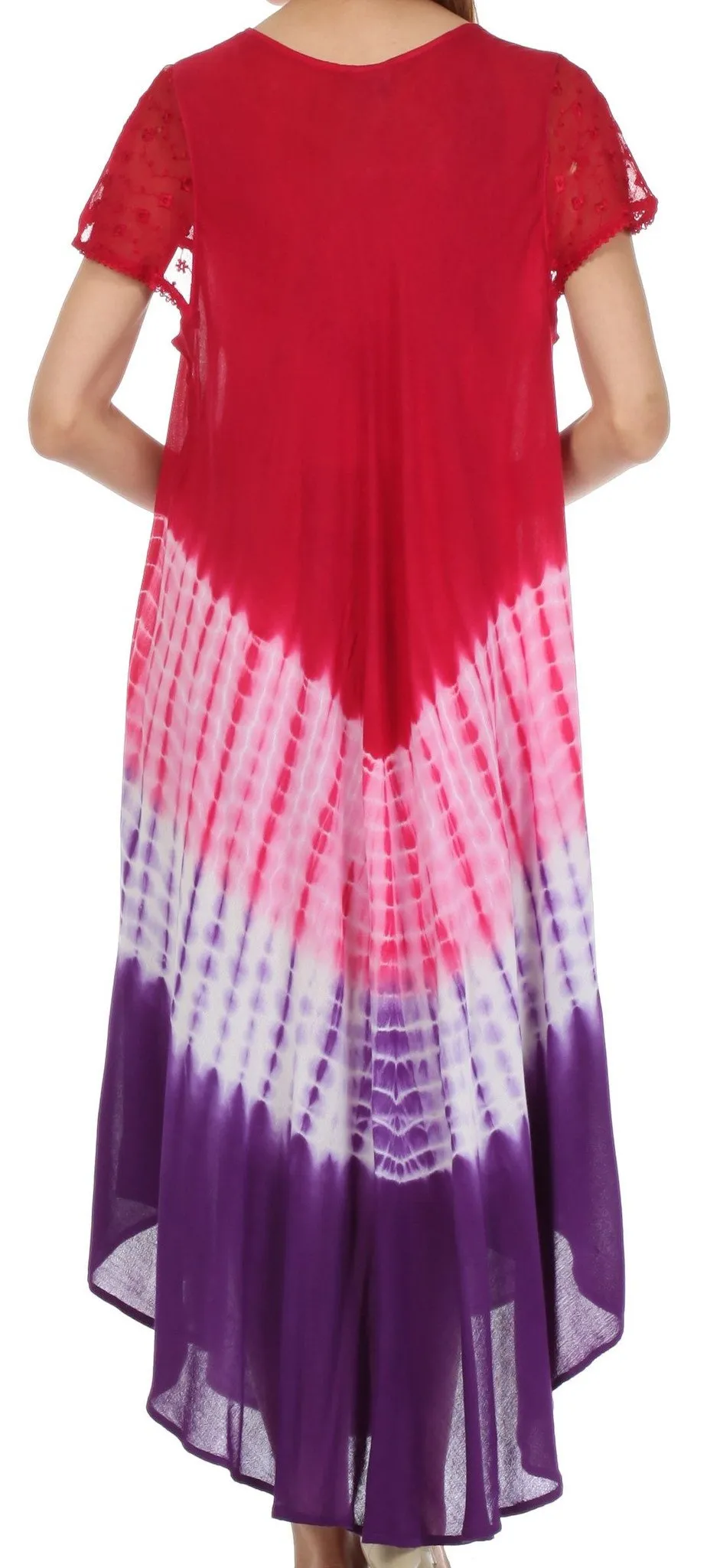 Sakkas Multi Color Tie Dye Cap Sleeve Caftan Dress / Cover Up