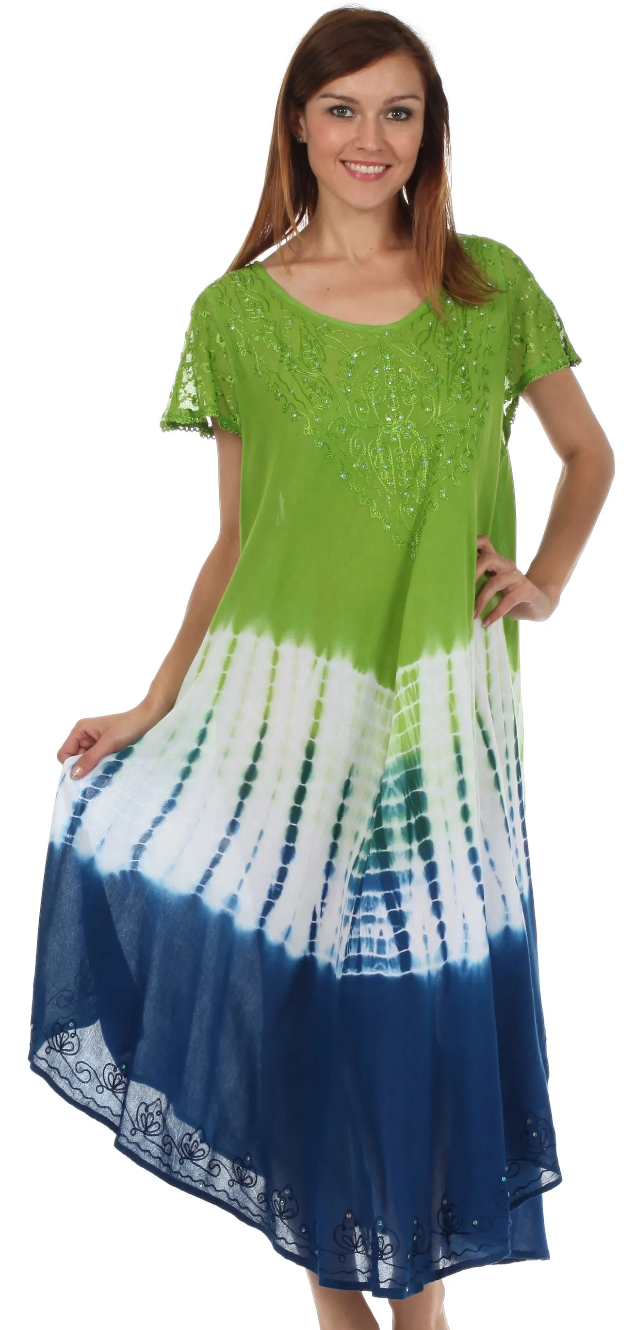 Sakkas Multi Color Tie Dye Cap Sleeve Caftan Dress / Cover Up