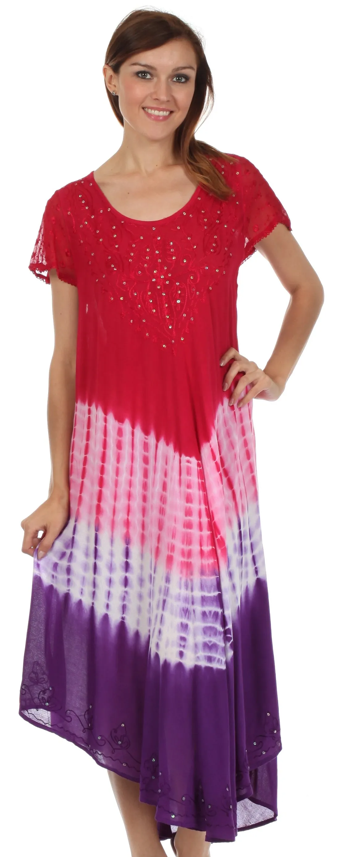 Sakkas Multi Color Tie Dye Cap Sleeve Caftan Dress / Cover Up