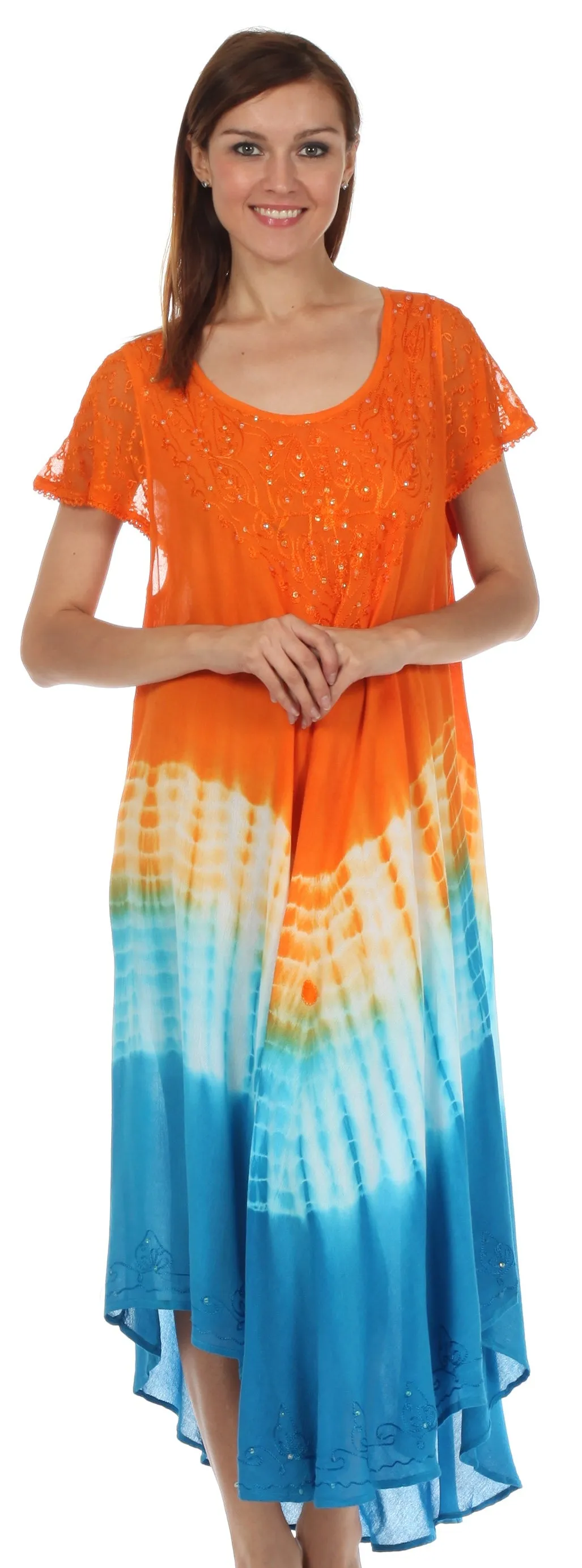 Sakkas Multi Color Tie Dye Cap Sleeve Caftan Dress / Cover Up