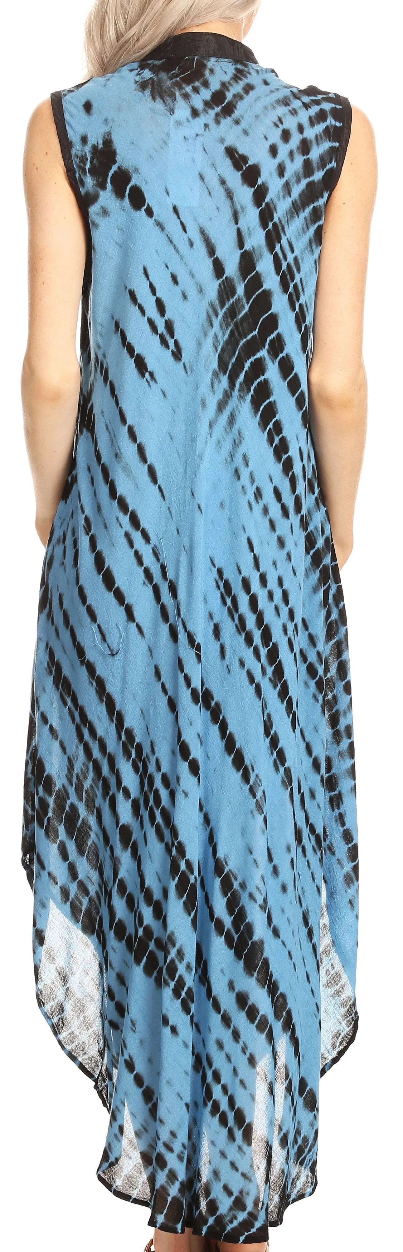 Sakkas Olivia Lightweight Sleeveless Tie Dye Dress with Mandarin Collar