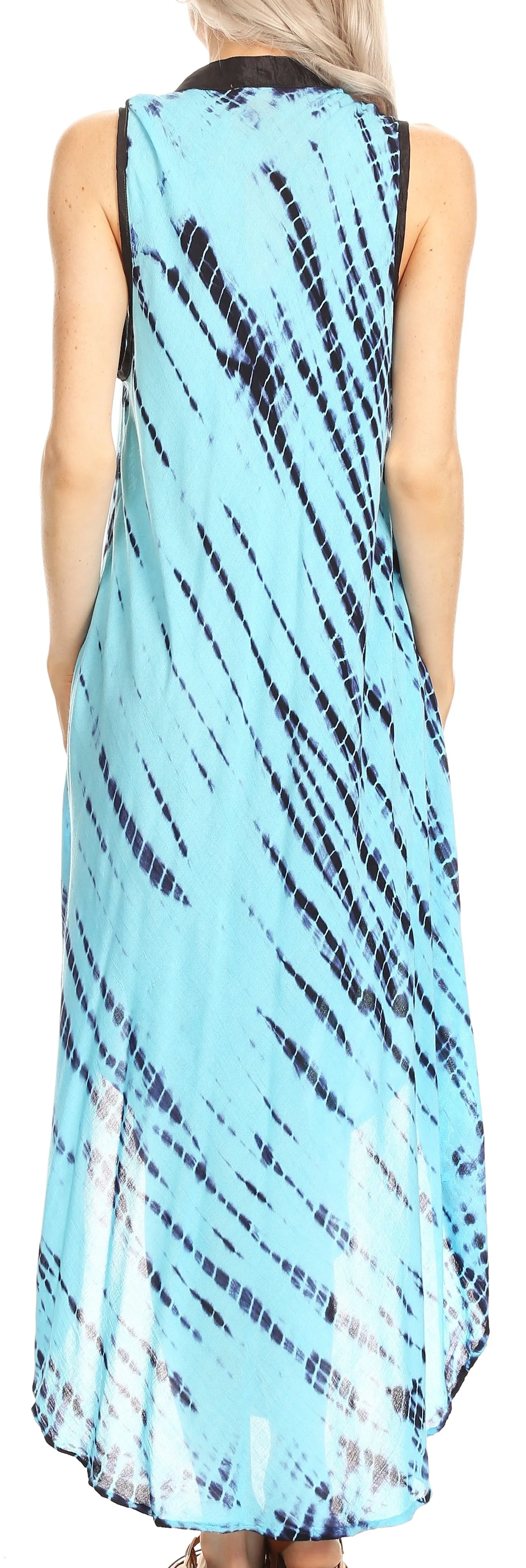 Sakkas Olivia Lightweight Sleeveless Tie Dye Dress with Mandarin Collar