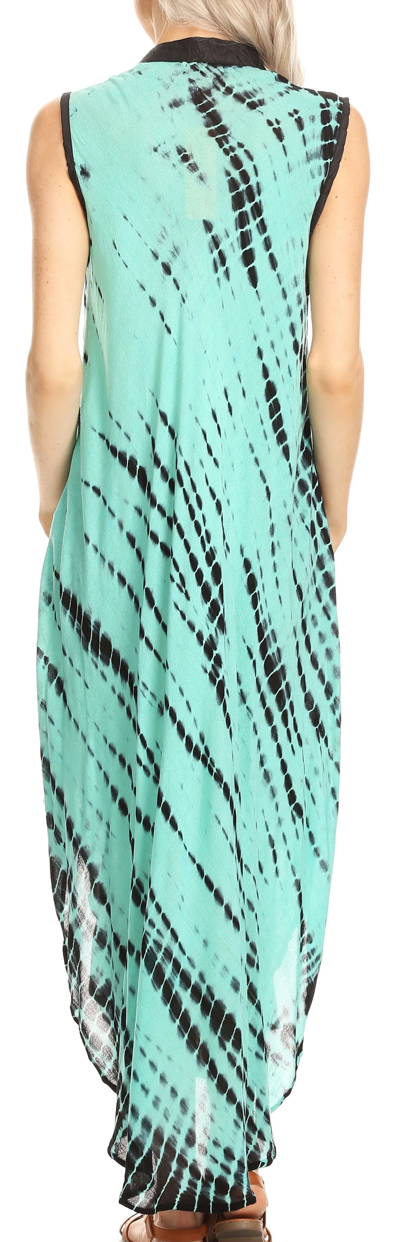 Sakkas Olivia Lightweight Sleeveless Tie Dye Dress with Mandarin Collar