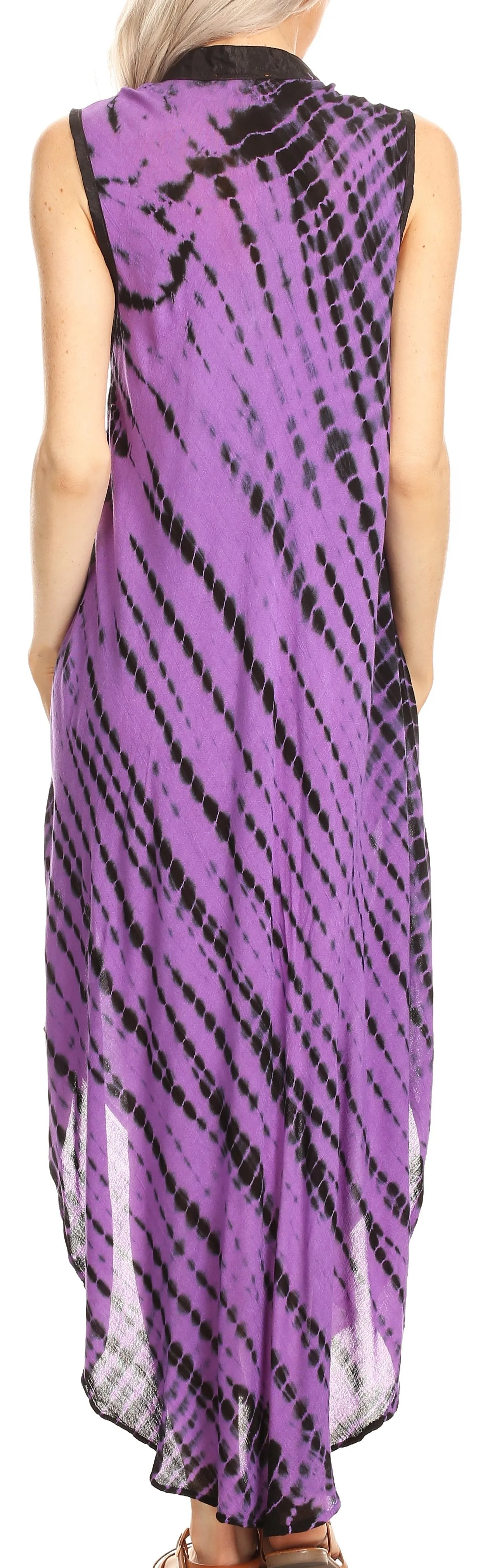 Sakkas Olivia Lightweight Sleeveless Tie Dye Dress with Mandarin Collar