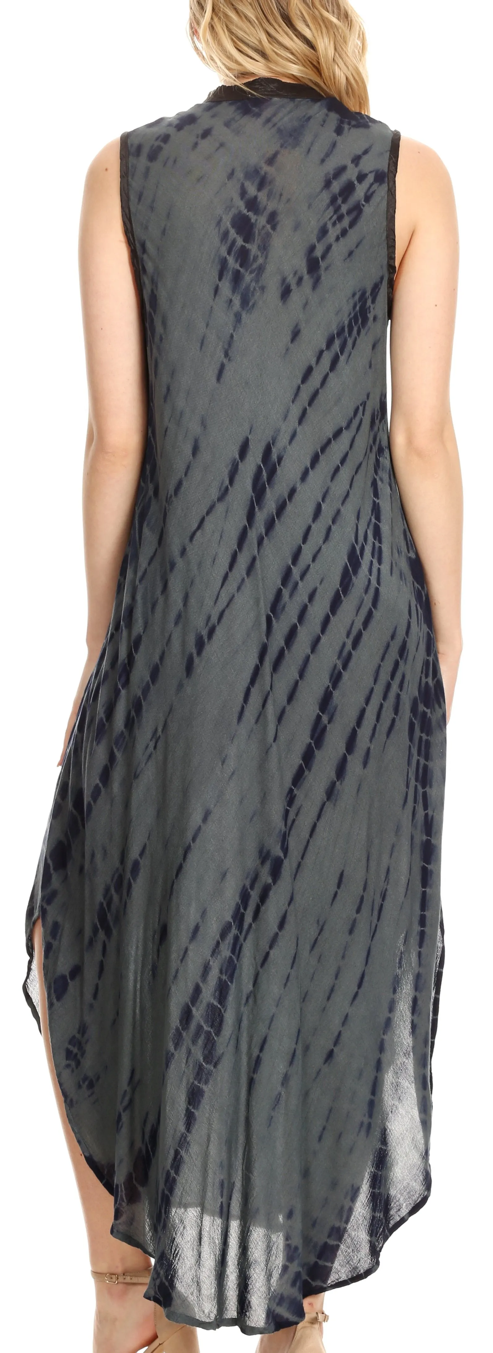 Sakkas Olivia Lightweight Sleeveless Tie Dye Dress with Mandarin Collar