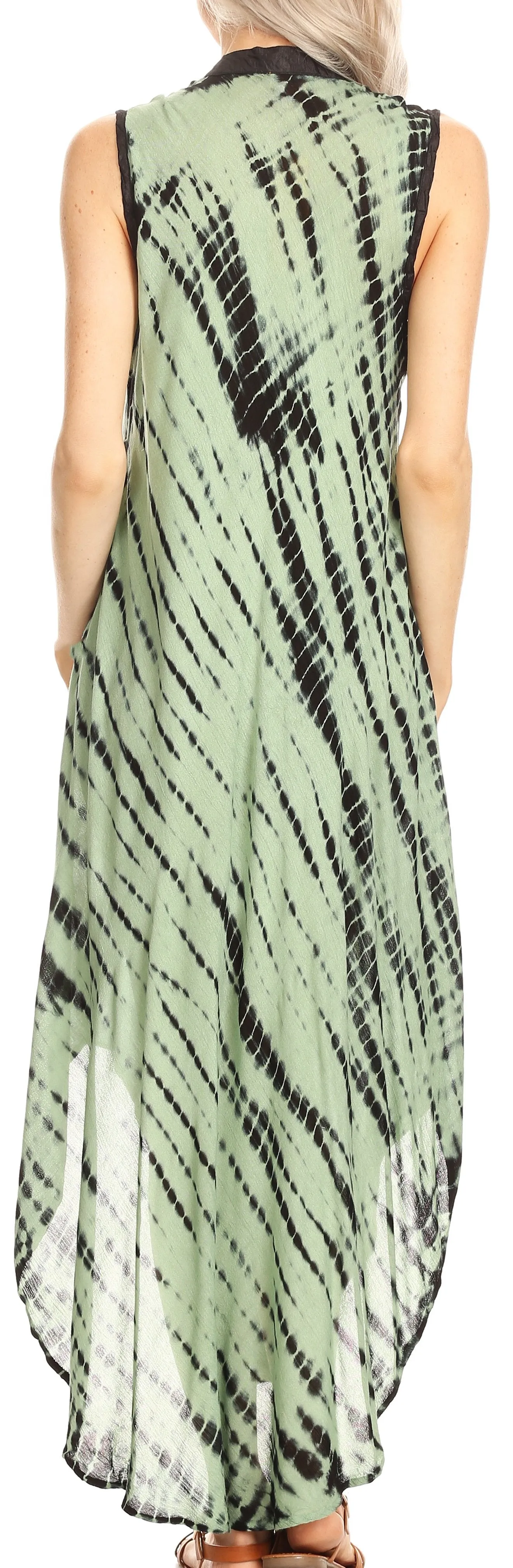 Sakkas Olivia Lightweight Sleeveless Tie Dye Dress with Mandarin Collar