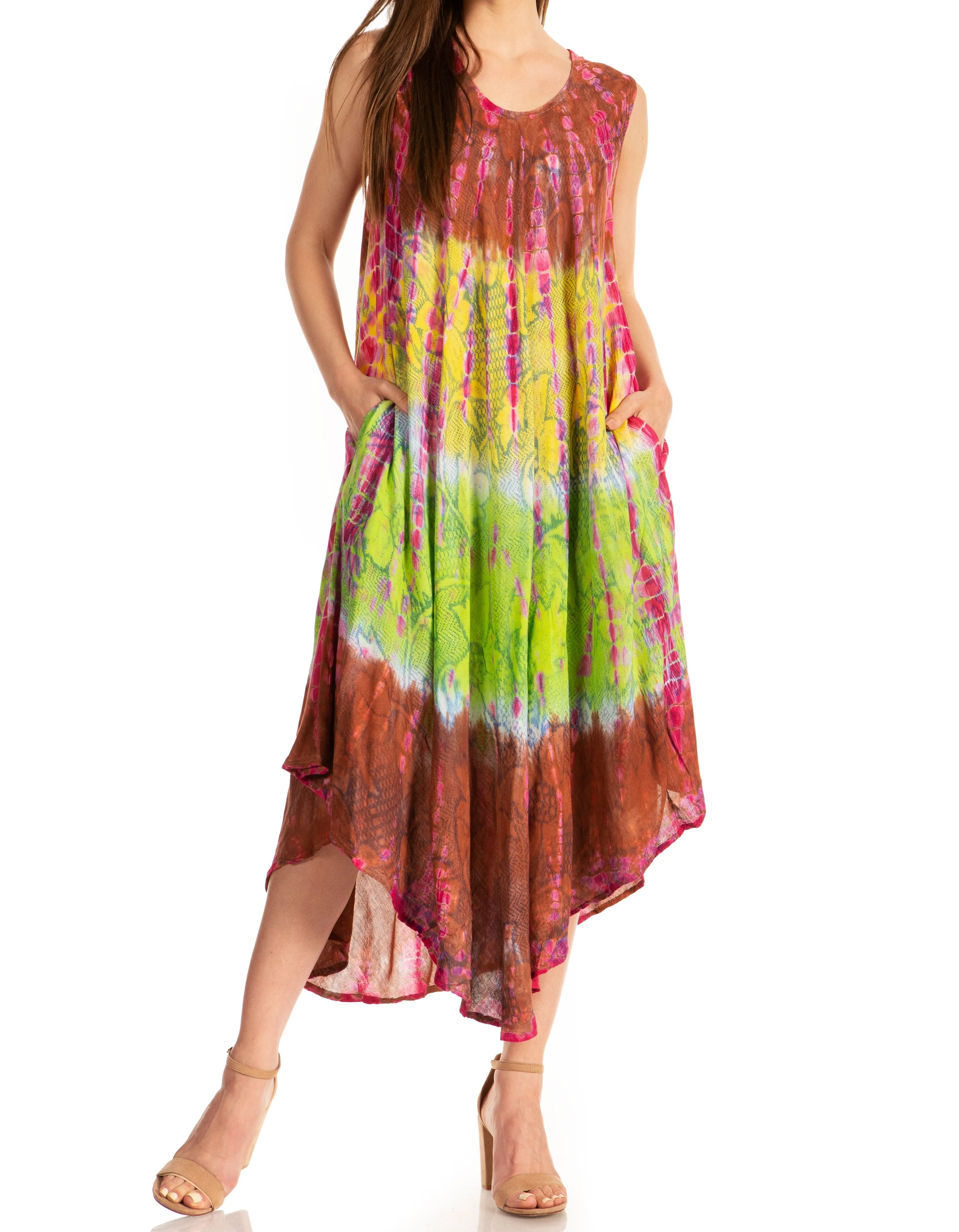 Sakkas Ombre Floral Tie Dye Tank Sheath Caftan Rayon Dress