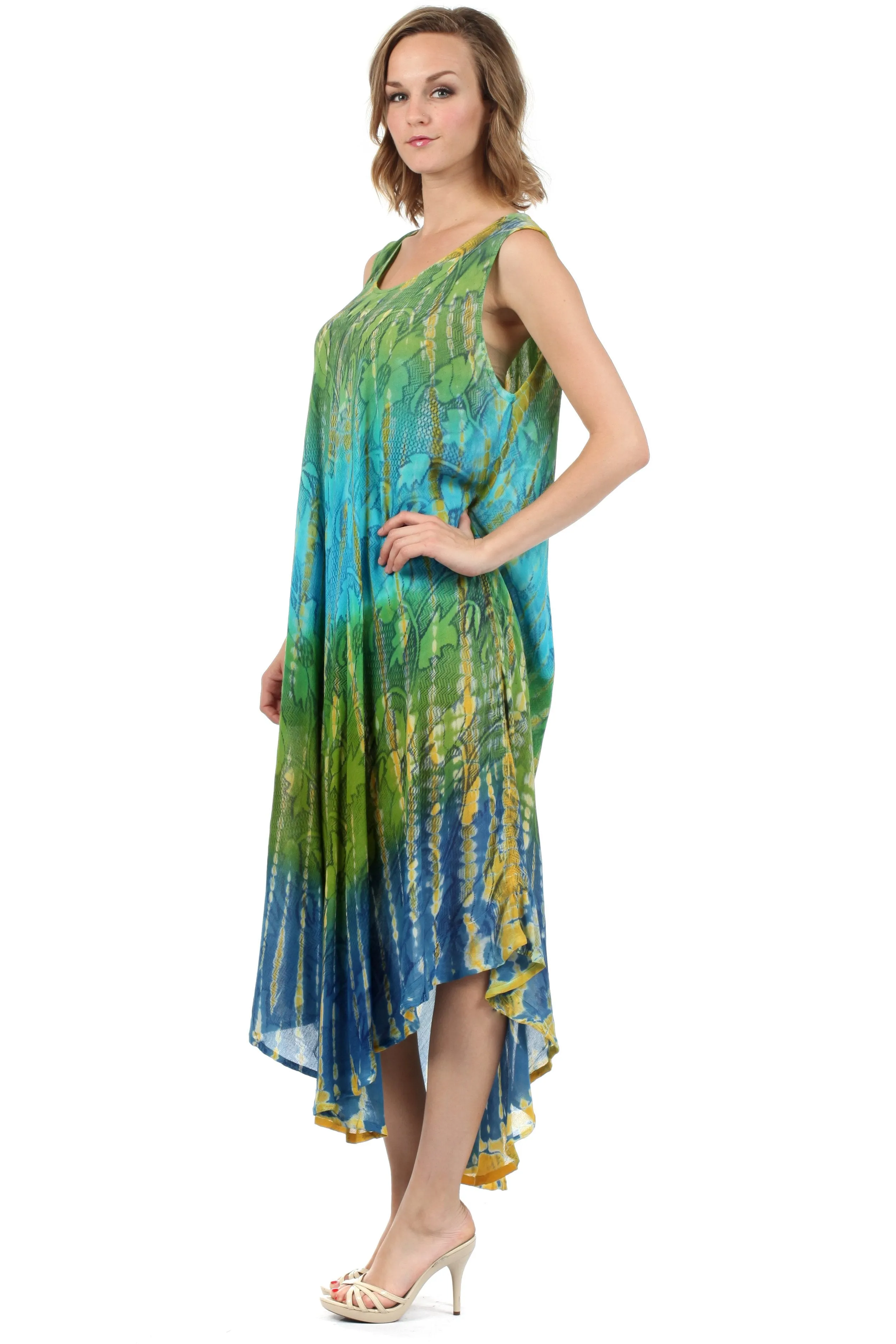 Sakkas Ombre Floral Tie Dye Tank Sheath Caftan Rayon Dress