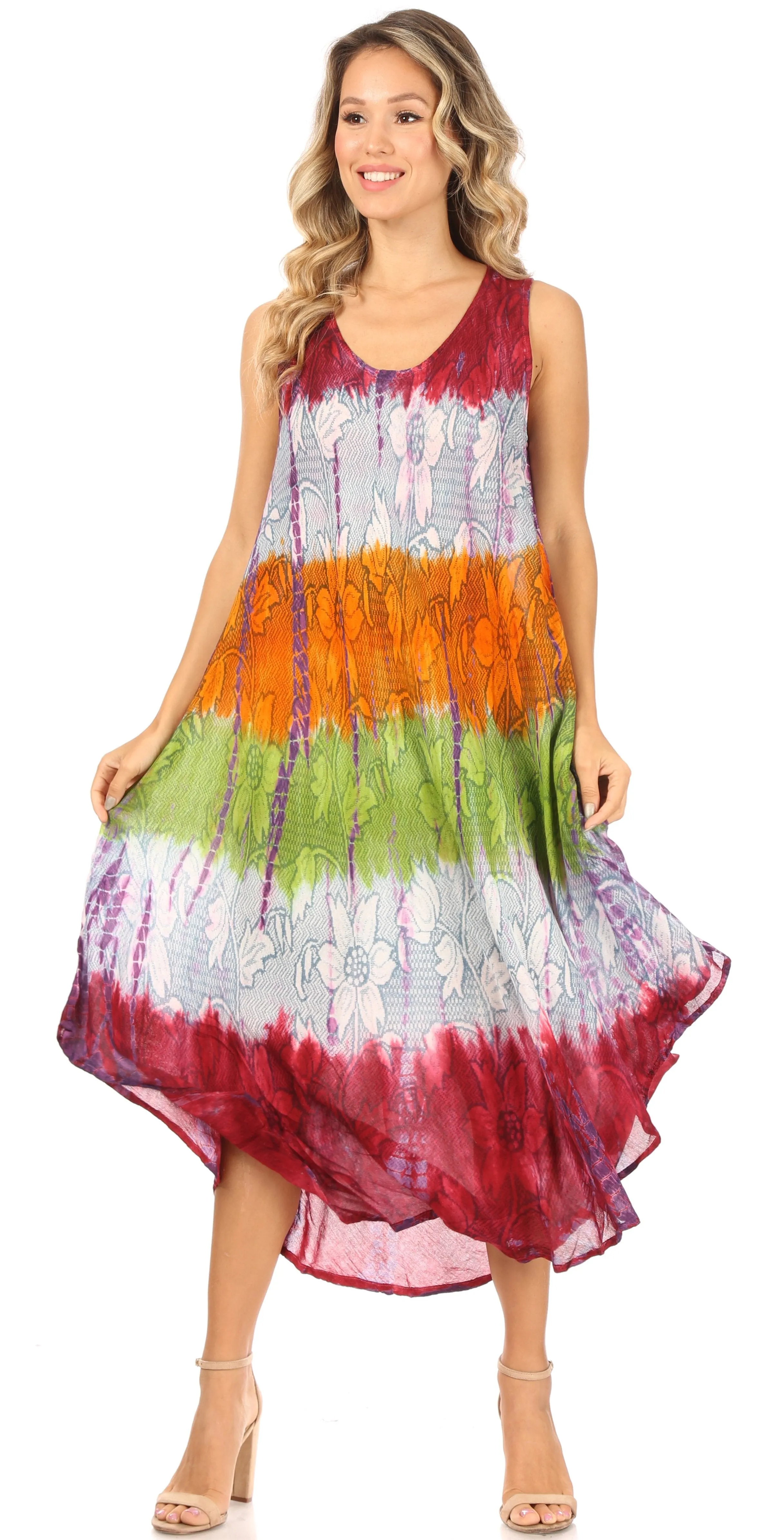 Sakkas Ombre Floral Tie Dye Tank Sheath Caftan Rayon Dress