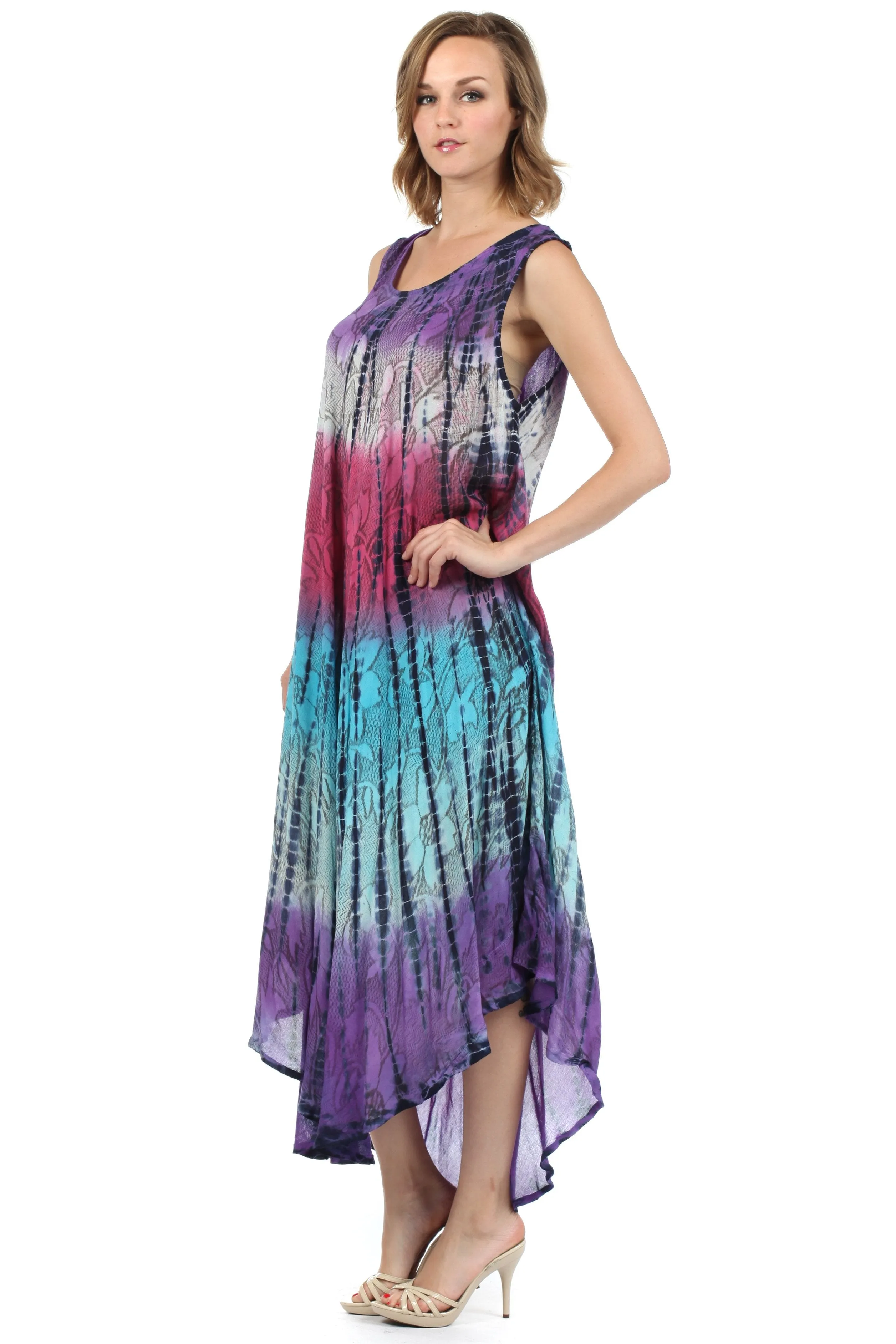 Sakkas Ombre Floral Tie Dye Tank Sheath Caftan Rayon Dress