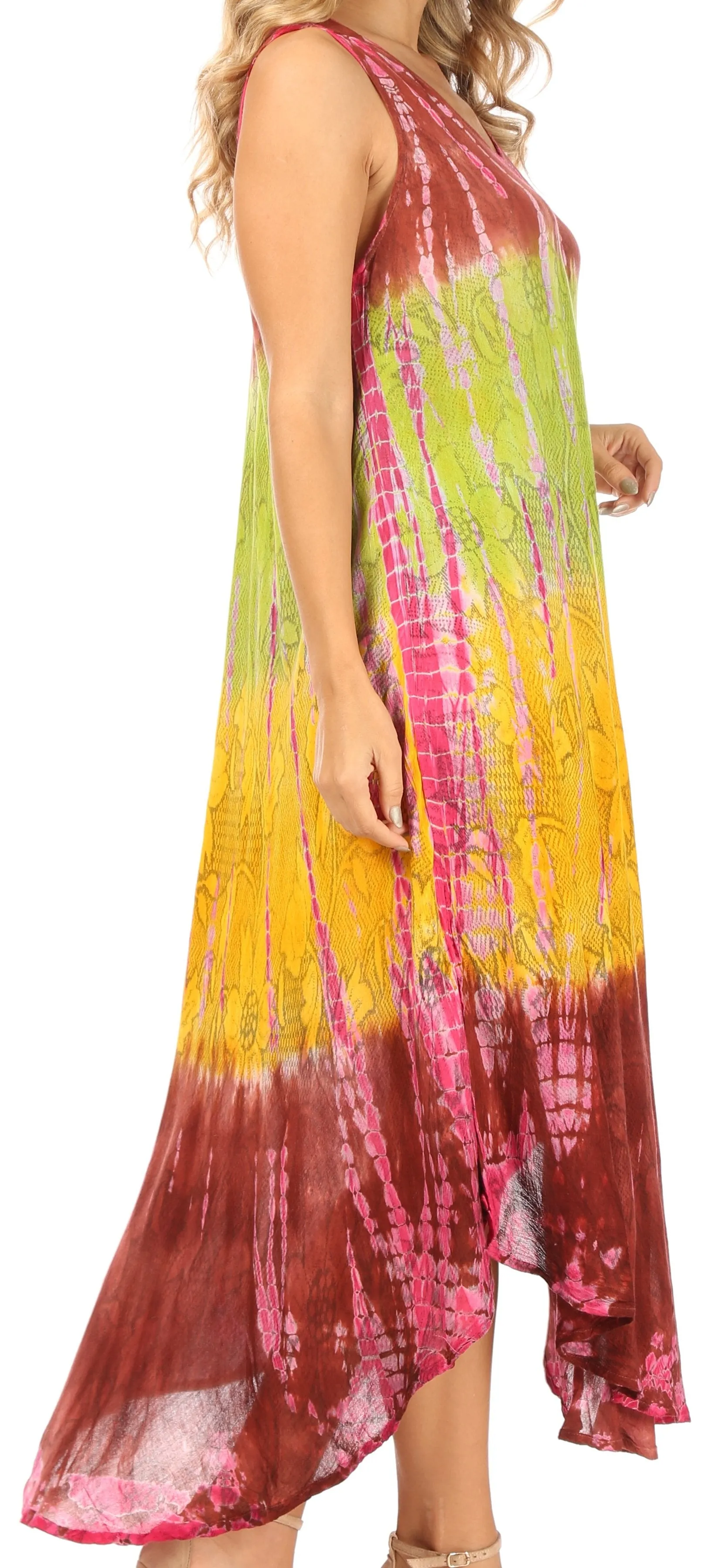 Sakkas Ombre Floral Tie Dye Tank Sheath Caftan Rayon Dress