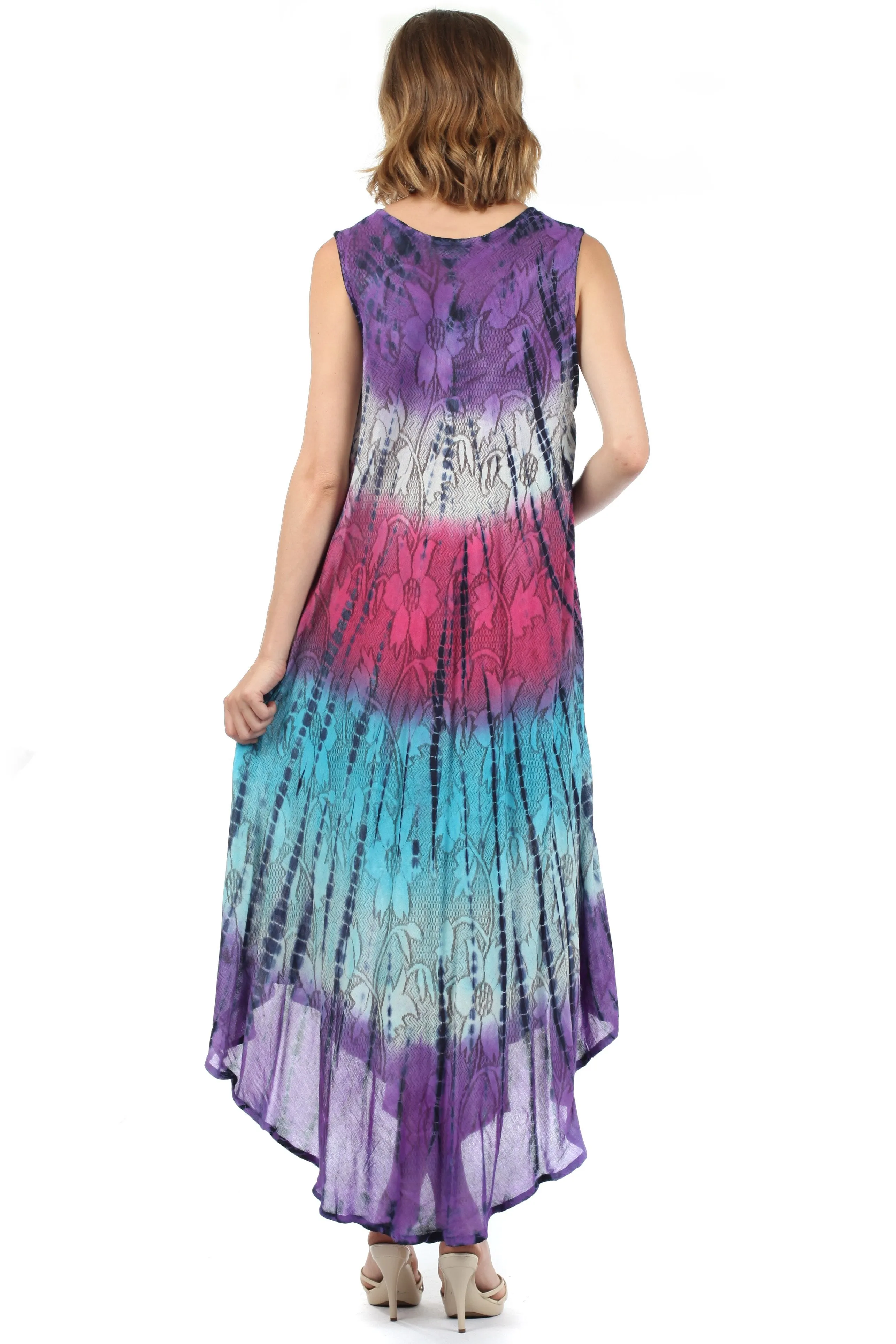 Sakkas Ombre Floral Tie Dye Tank Sheath Caftan Rayon Dress