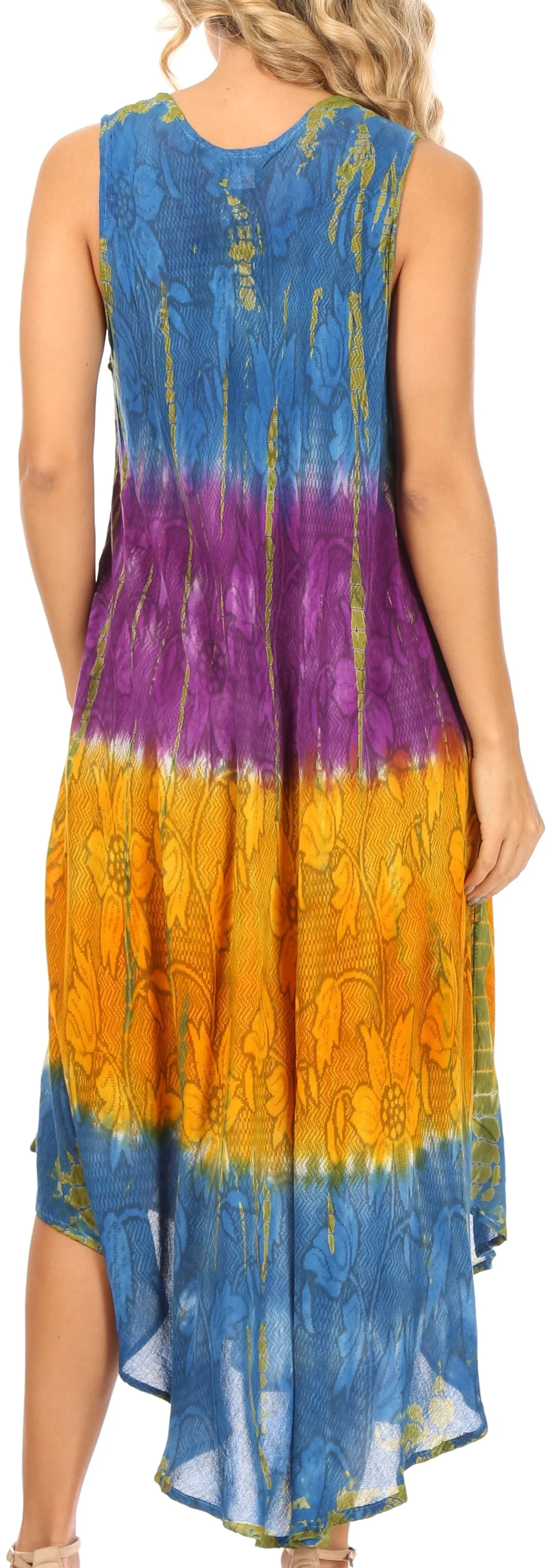 Sakkas Ombre Floral Tie Dye Tank Sheath Caftan Rayon Dress