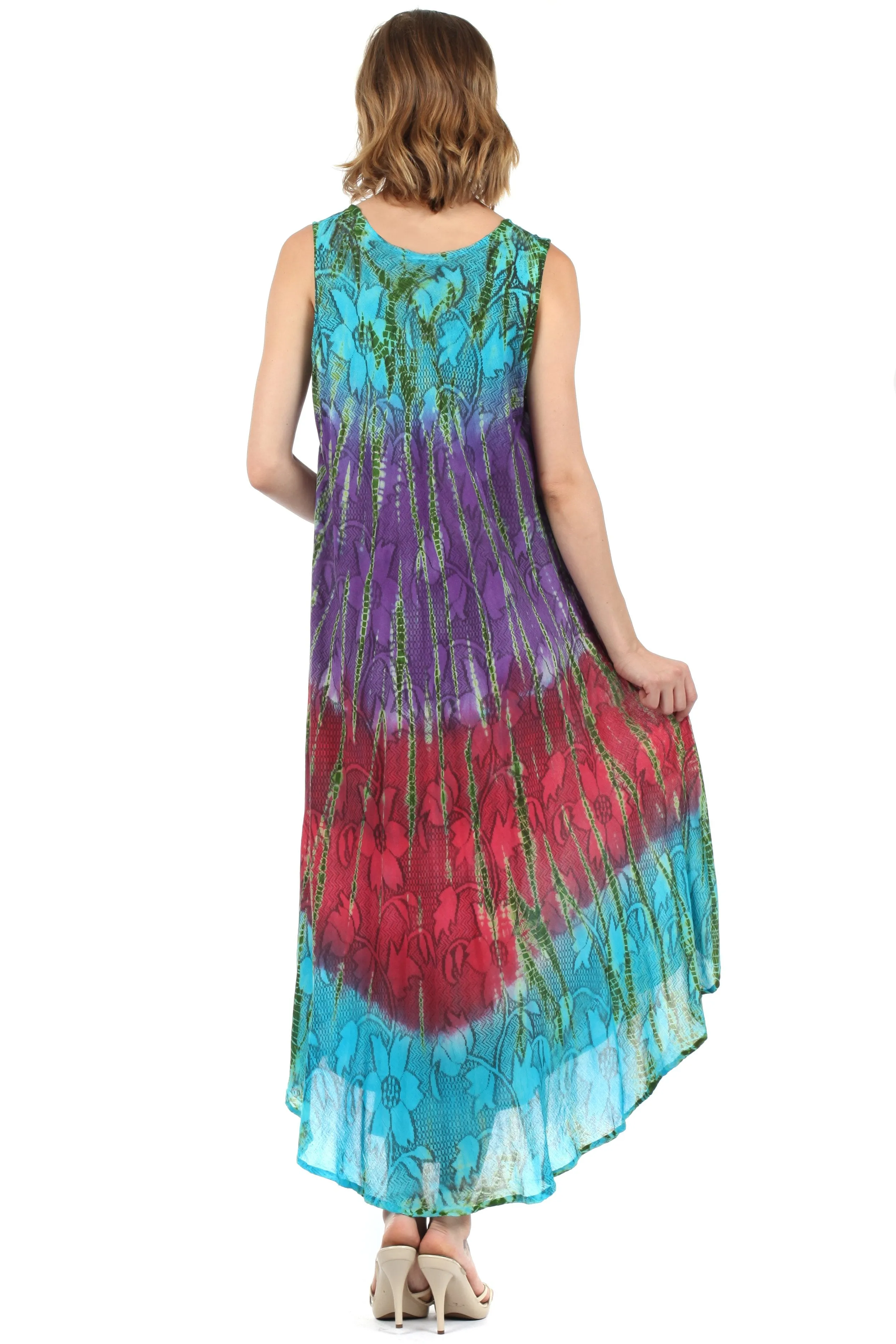 Sakkas Ombre Floral Tie Dye Tank Sheath Caftan Rayon Dress