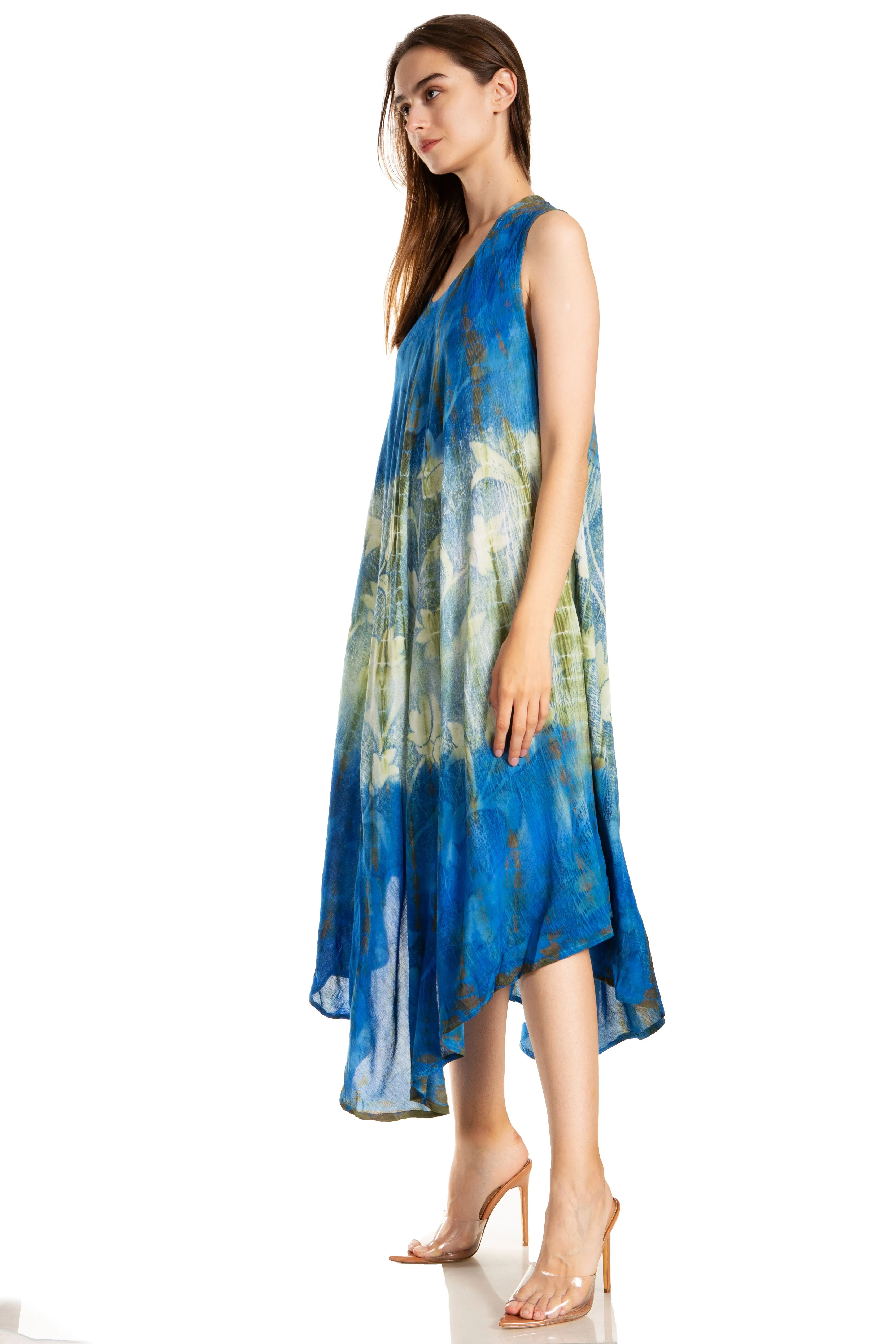 Sakkas Ombre Floral Tie Dye Tank Sheath Caftan Rayon Dress