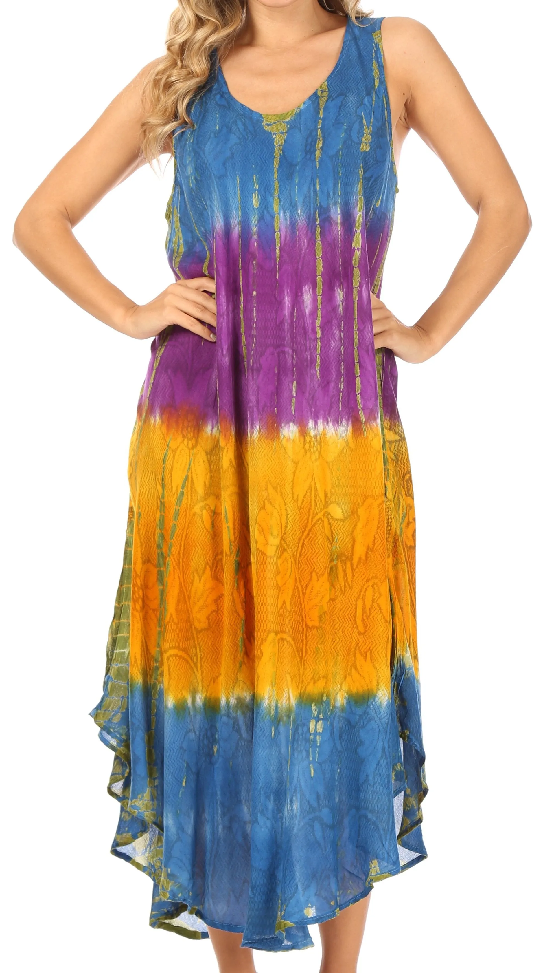 Sakkas Ombre Floral Tie Dye Tank Sheath Caftan Rayon Dress