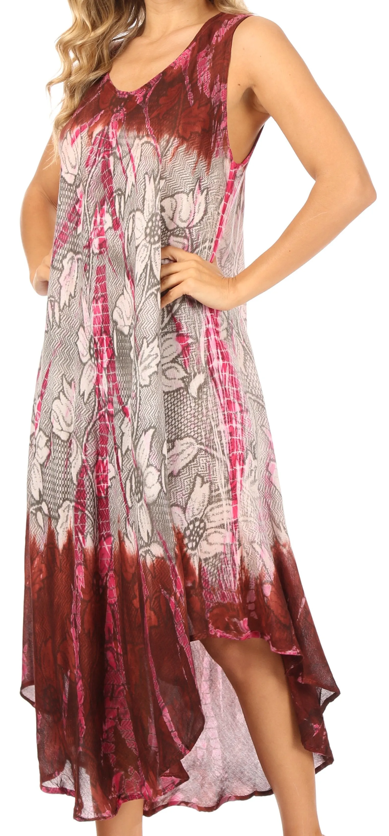 Sakkas Ombre Floral Tie Dye Tank Sheath Caftan Rayon Dress