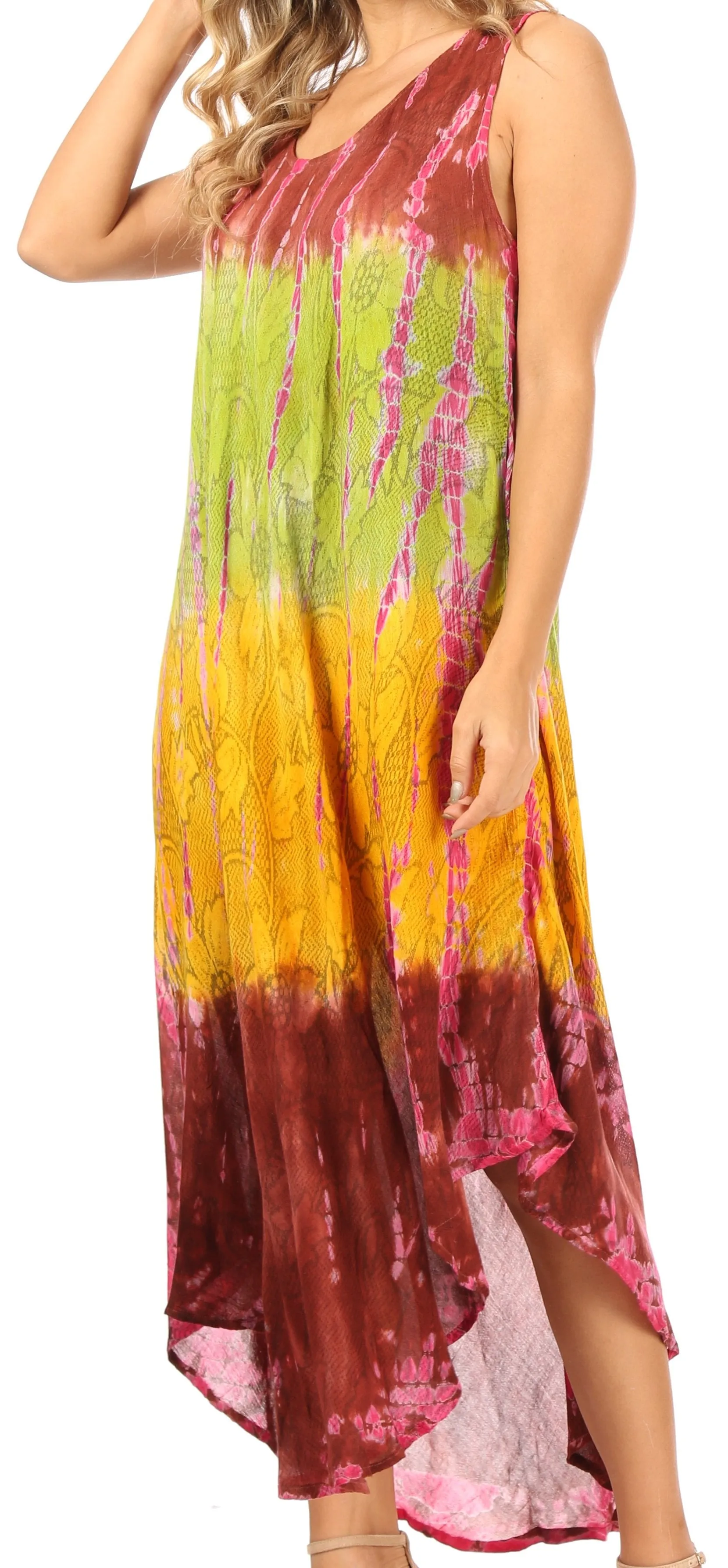 Sakkas Ombre Floral Tie Dye Tank Sheath Caftan Rayon Dress