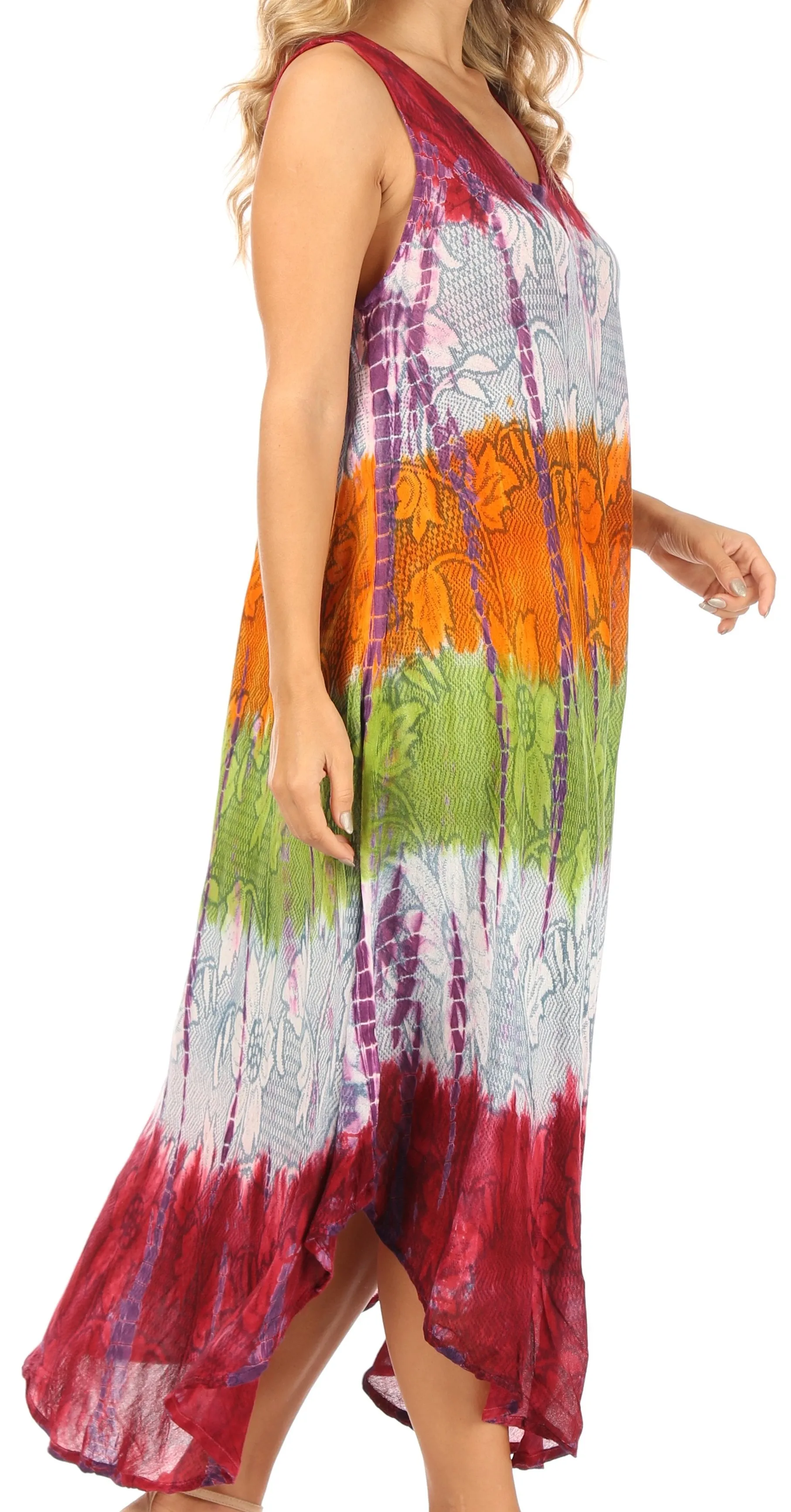 Sakkas Ombre Floral Tie Dye Tank Sheath Caftan Rayon Dress