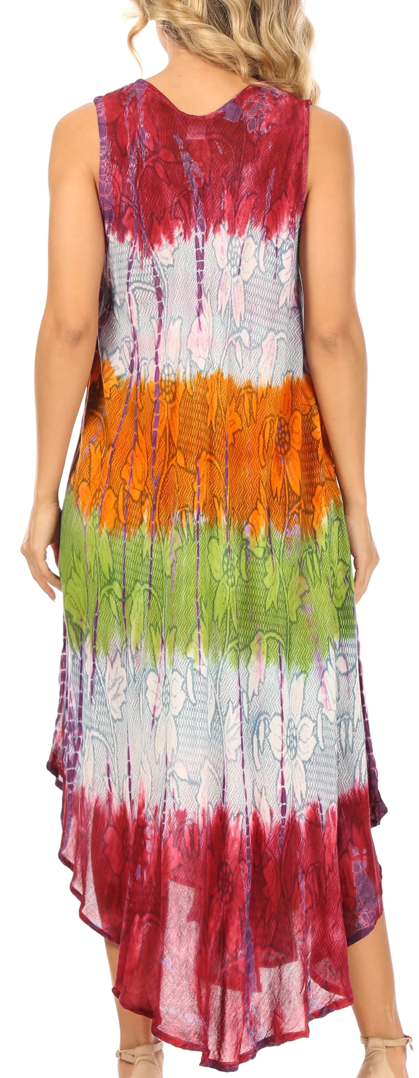 Sakkas Ombre Floral Tie Dye Tank Sheath Caftan Rayon Dress