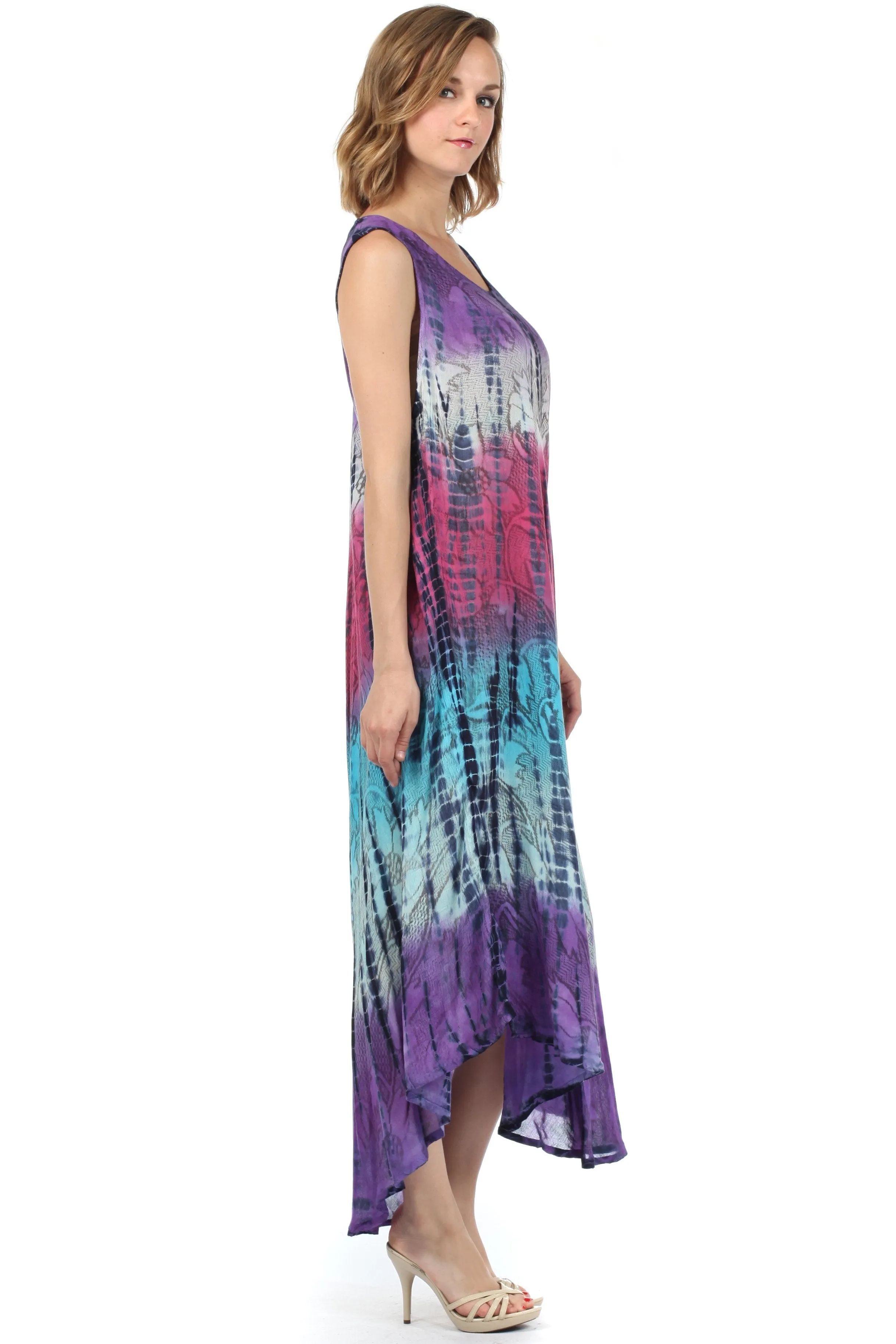 Sakkas Ombre Floral Tie Dye Tank Sheath Caftan Rayon Dress