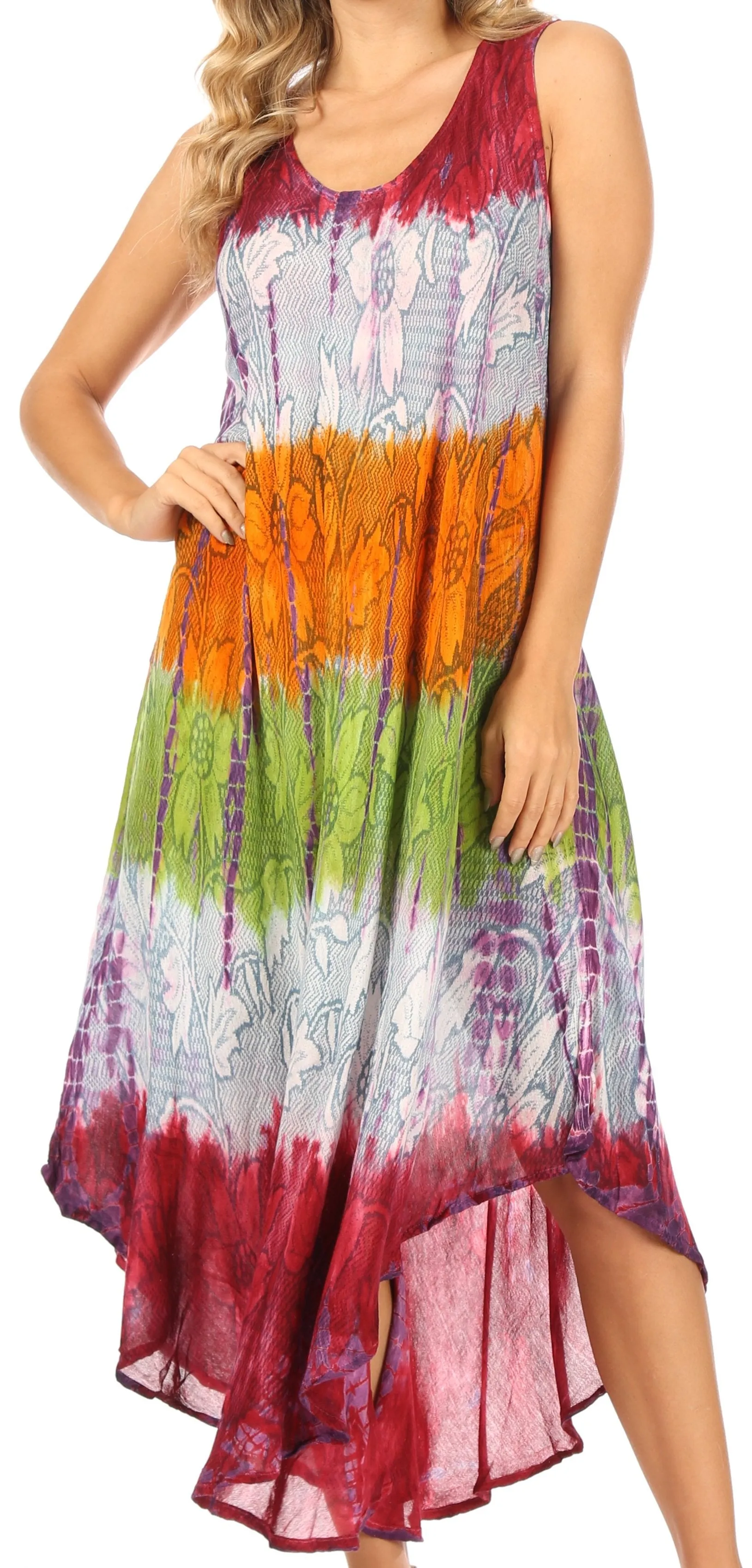 Sakkas Ombre Floral Tie Dye Tank Sheath Caftan Rayon Dress