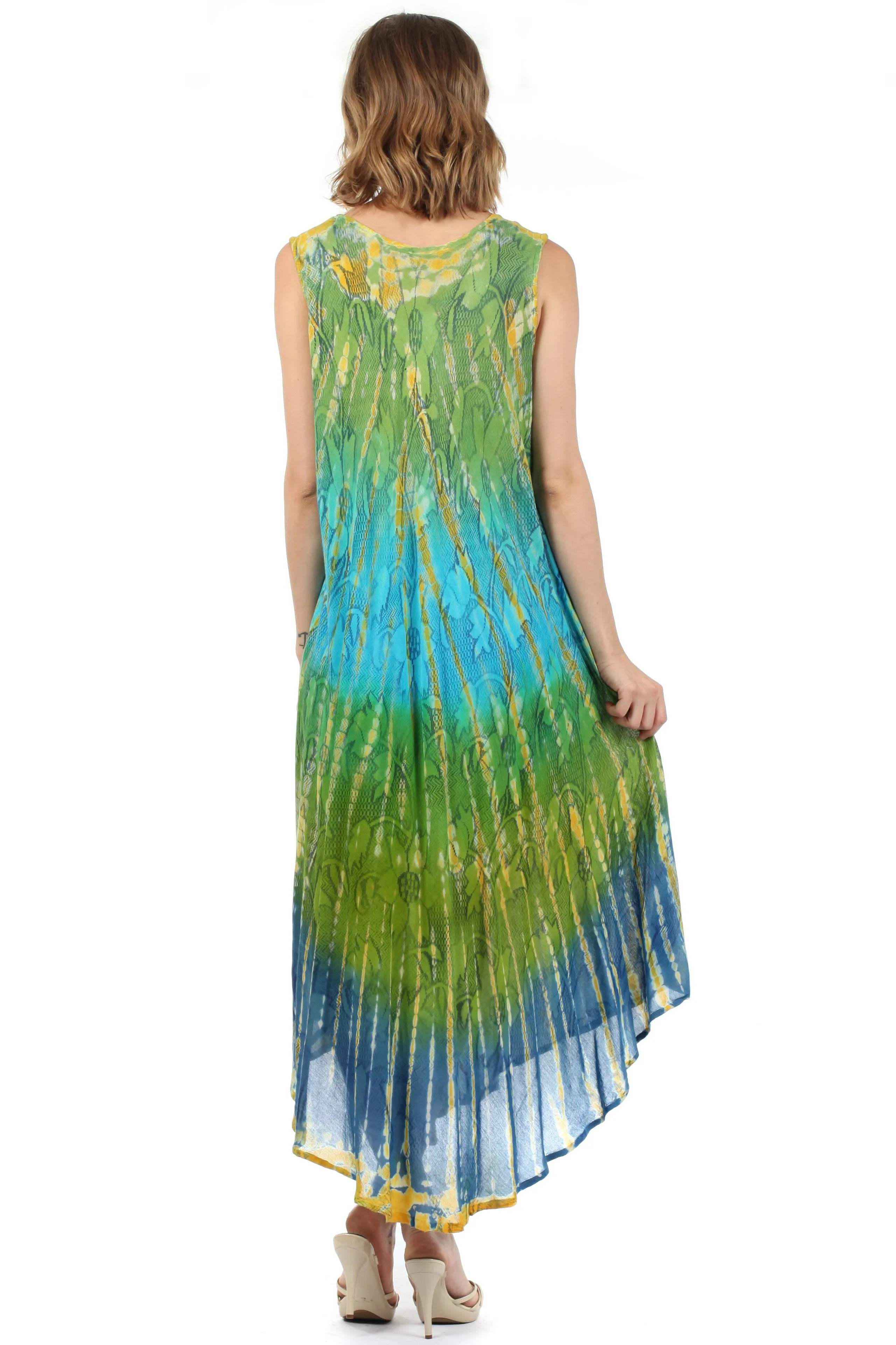 Sakkas Ombre Floral Tie Dye Tank Sheath Caftan Rayon Dress