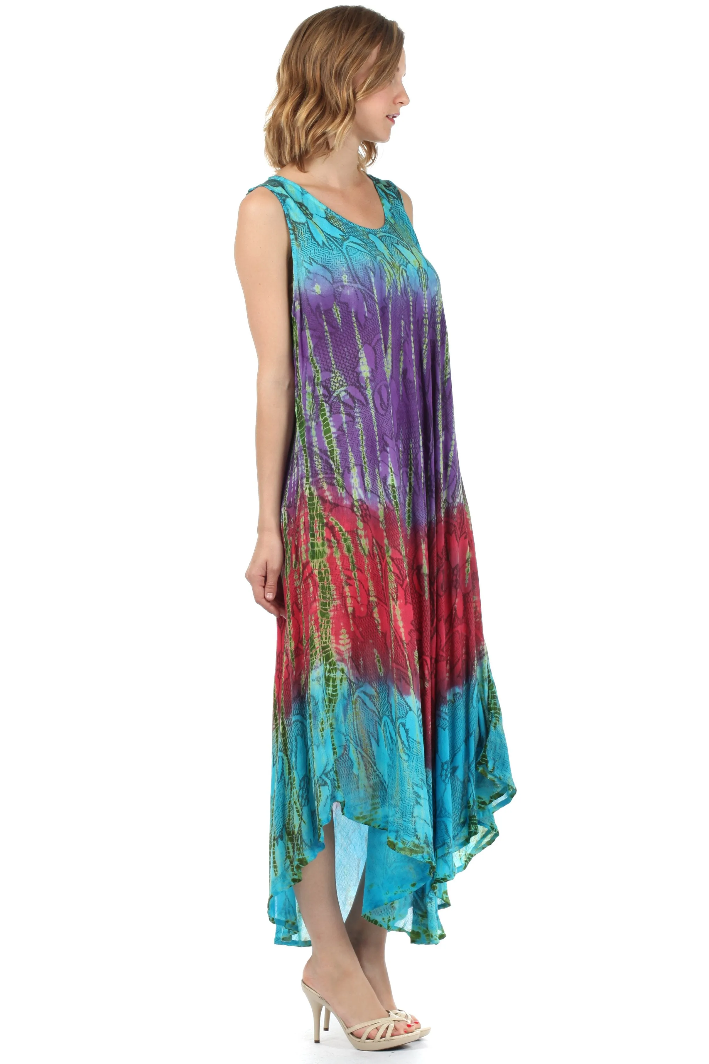 Sakkas Ombre Floral Tie Dye Tank Sheath Caftan Rayon Dress