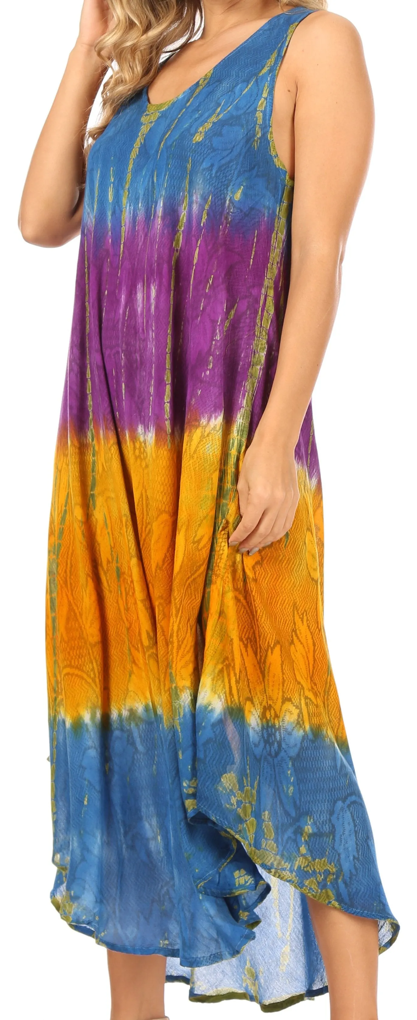 Sakkas Ombre Floral Tie Dye Tank Sheath Caftan Rayon Dress