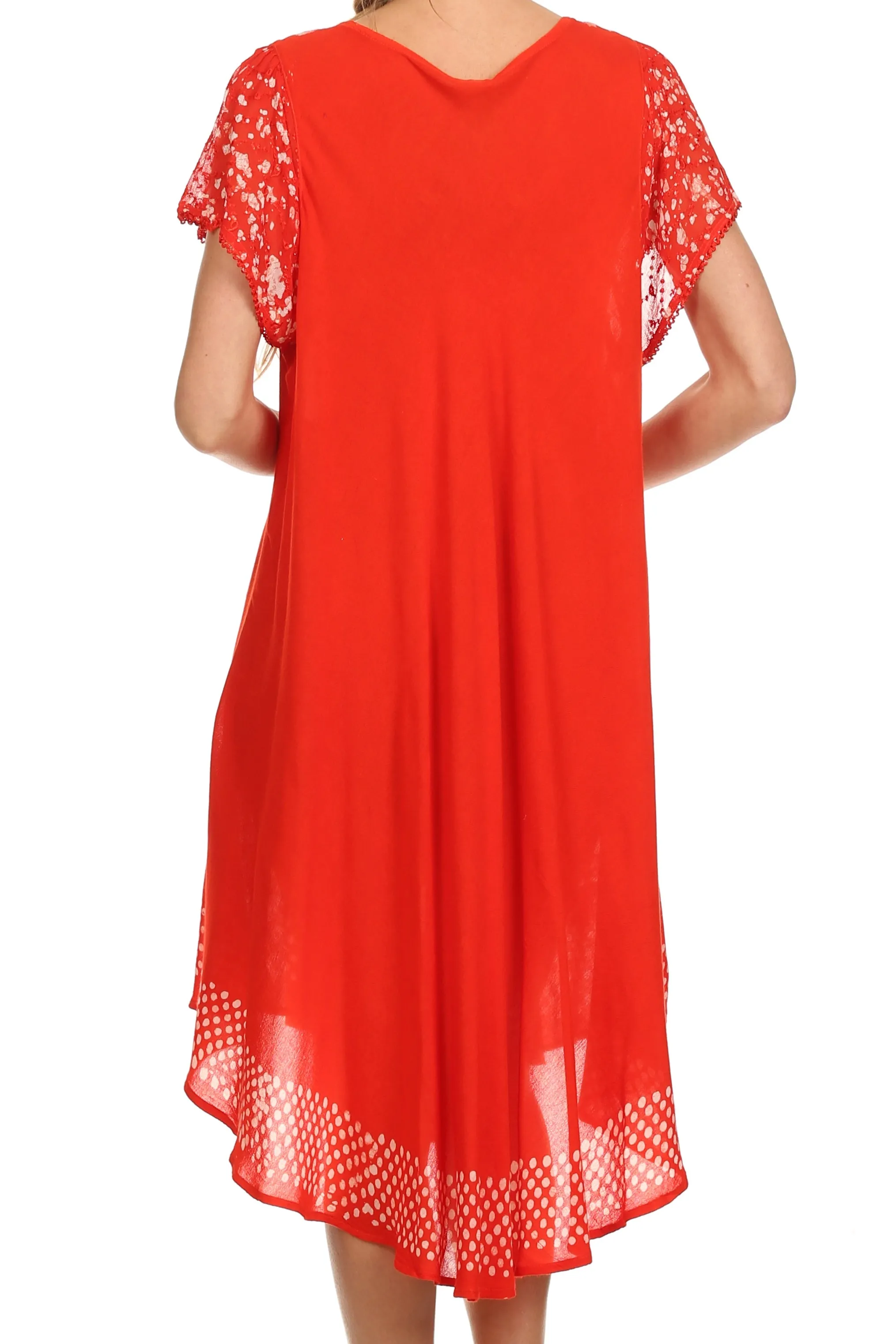 Sakkas Tahlia Batik Sheer Cap Sleeve mid-length Caftan Dress/Cover Up