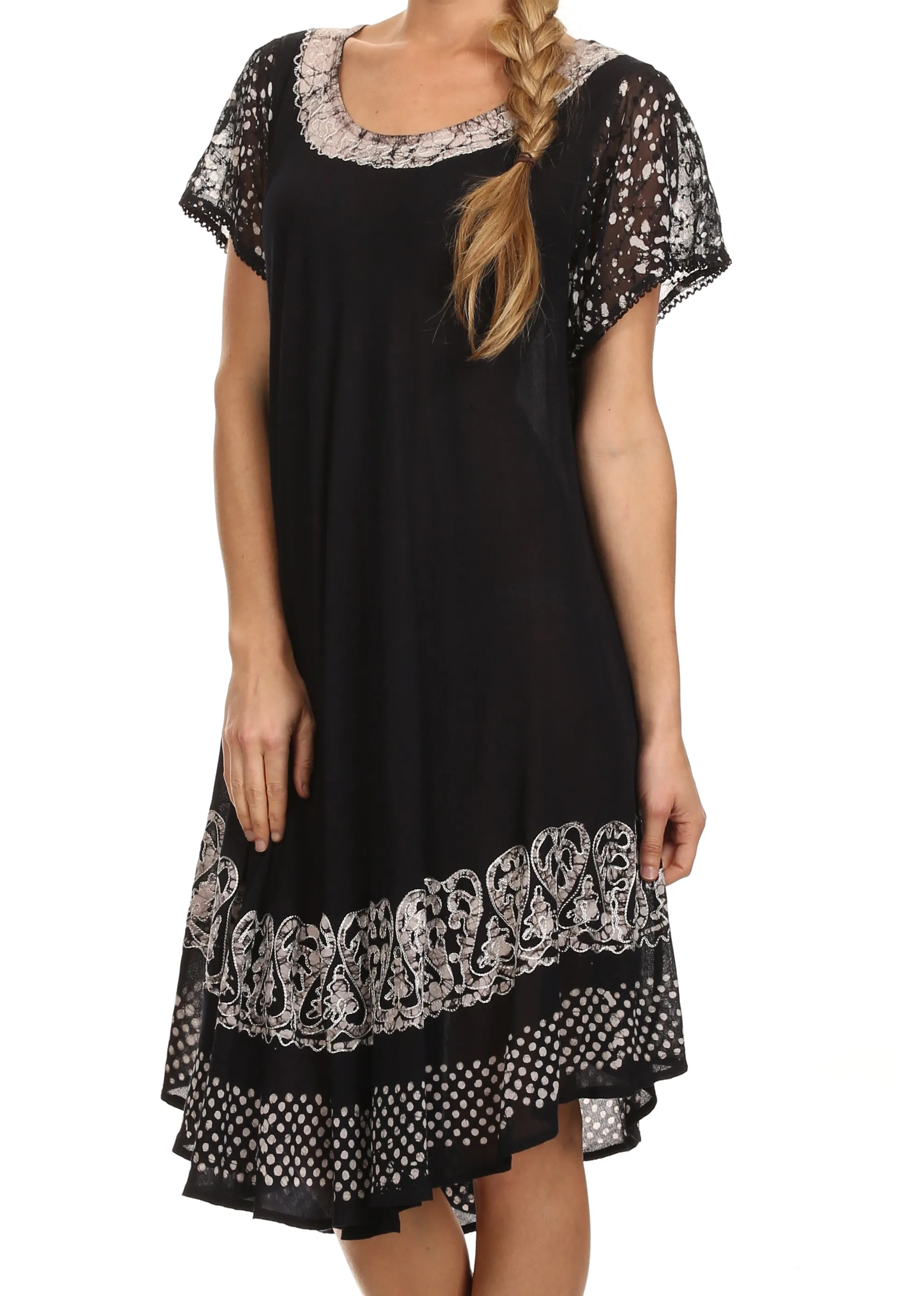 Sakkas Tahlia Batik Sheer Cap Sleeve mid-length Caftan Dress/Cover Up