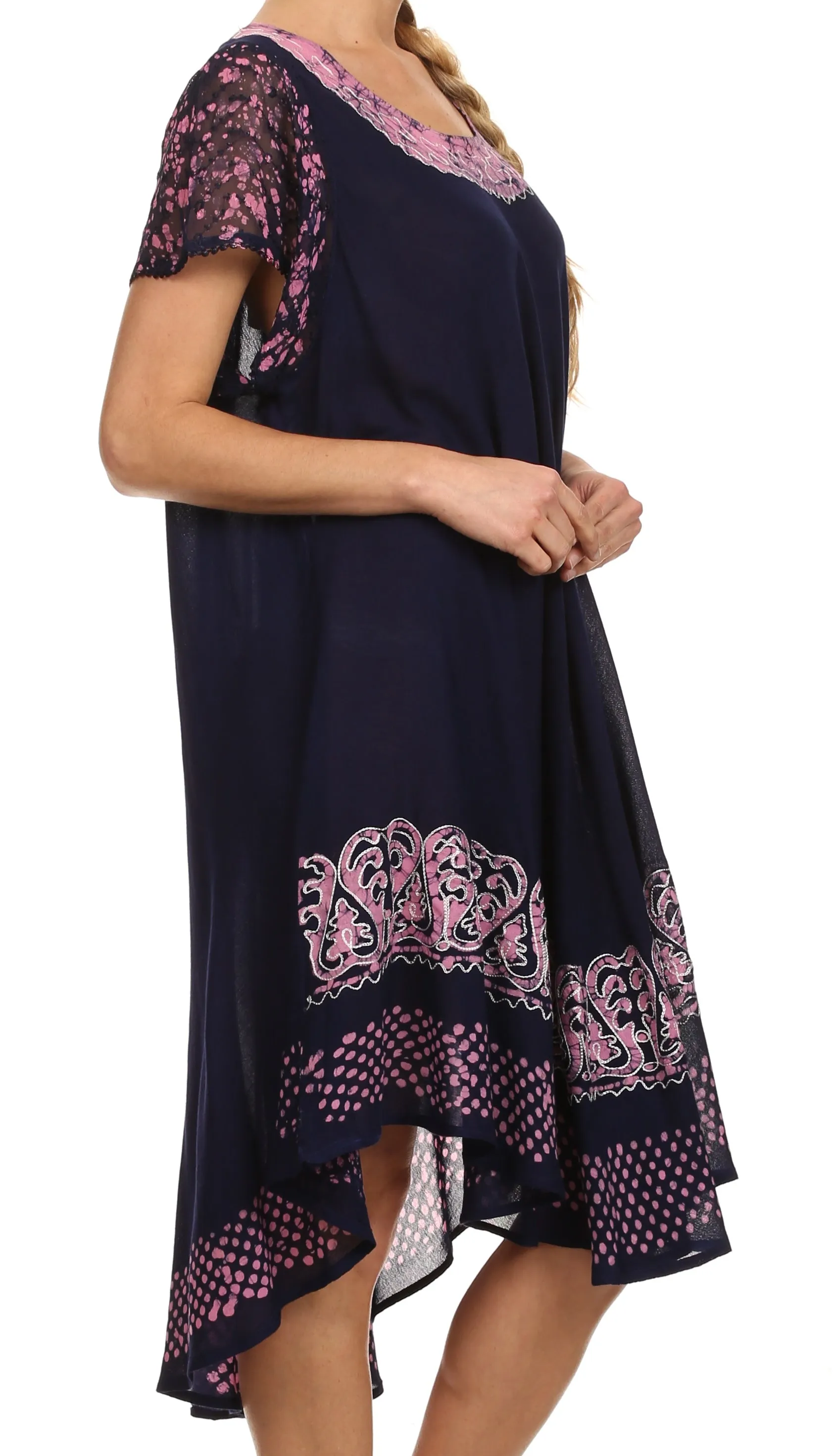 Sakkas Tahlia Batik Sheer Cap Sleeve mid-length Caftan Dress/Cover Up