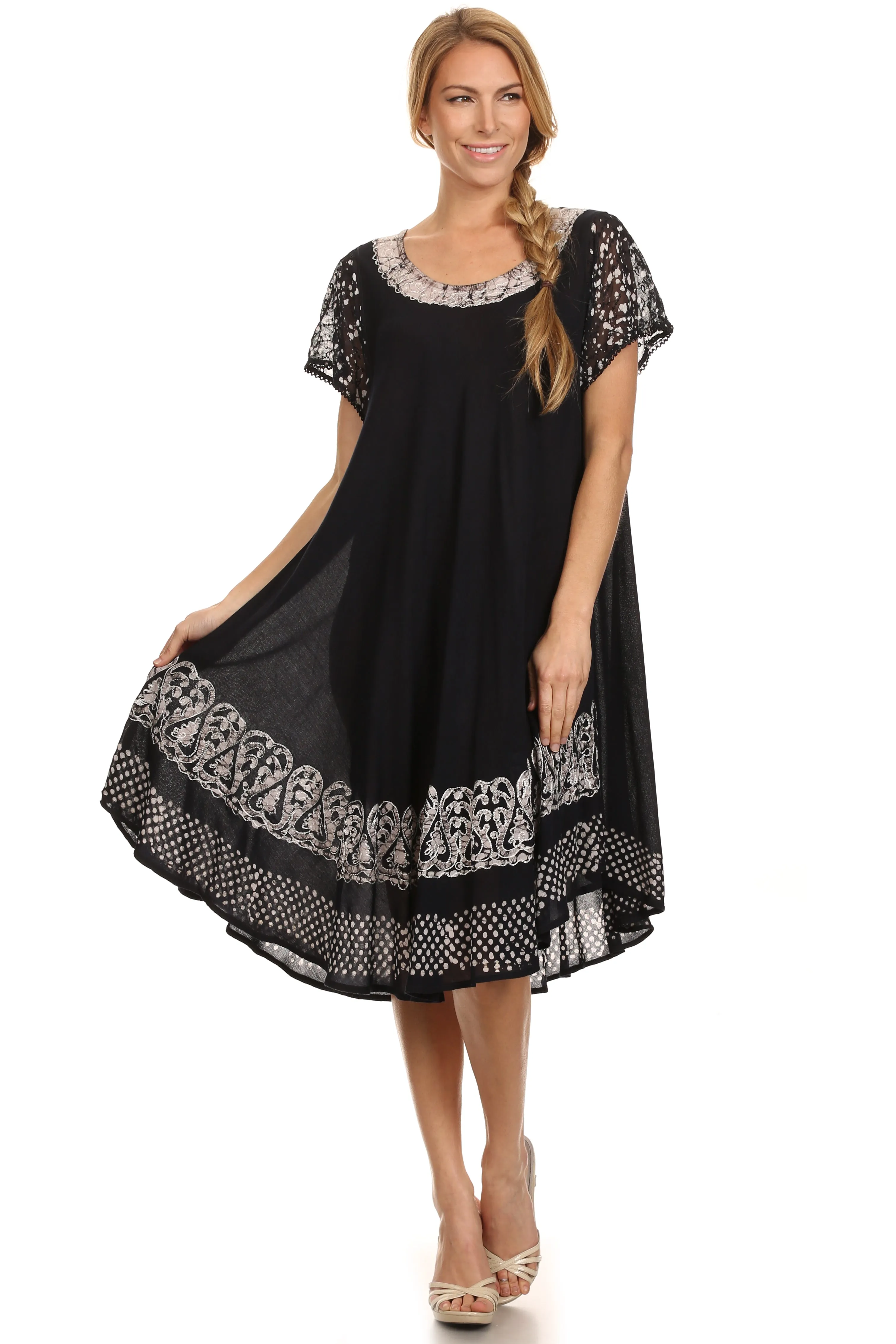 Sakkas Tahlia Batik Sheer Cap Sleeve mid-length Caftan Dress/Cover Up