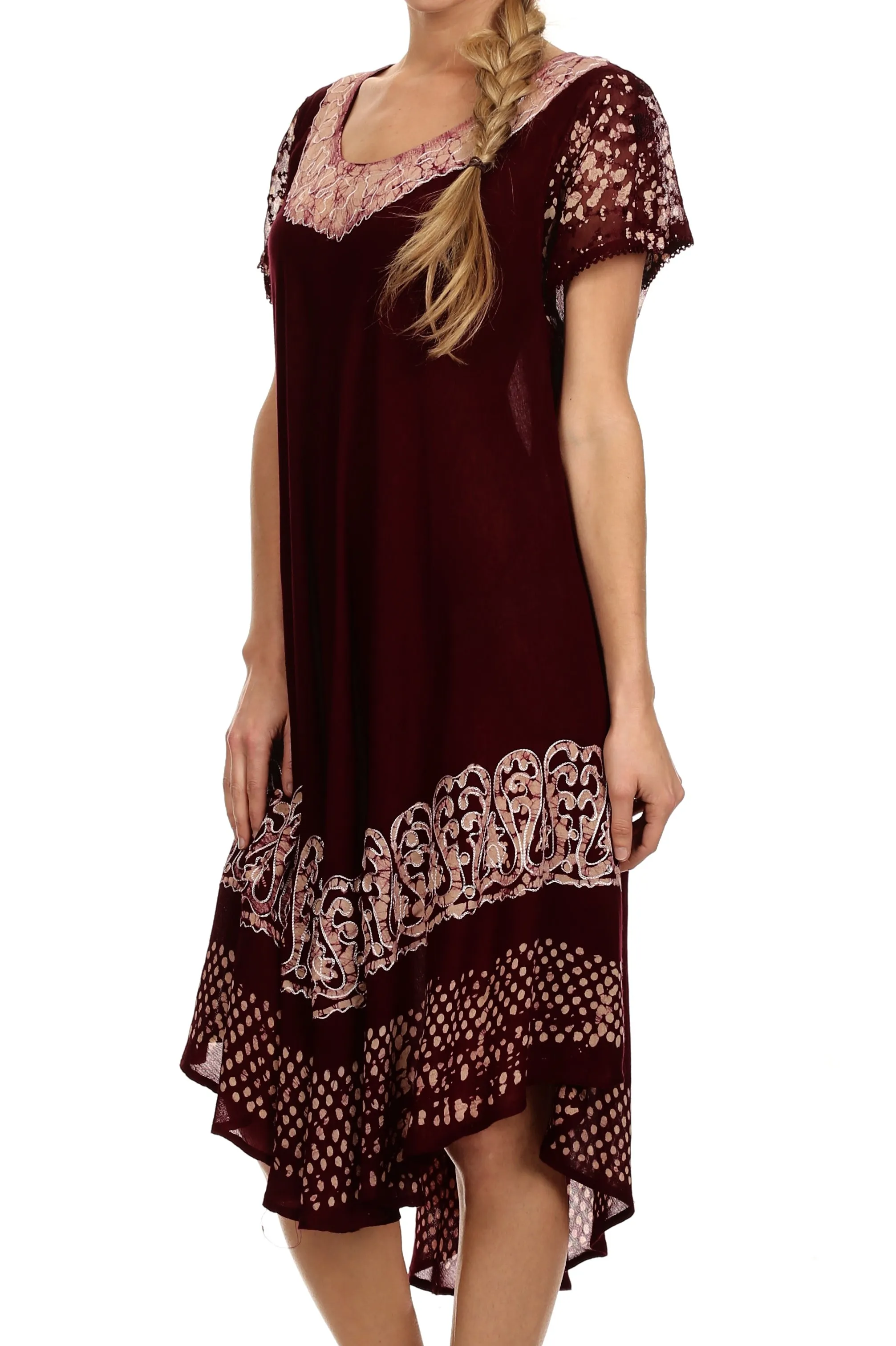 Sakkas Tahlia Batik Sheer Cap Sleeve mid-length Caftan Dress/Cover Up