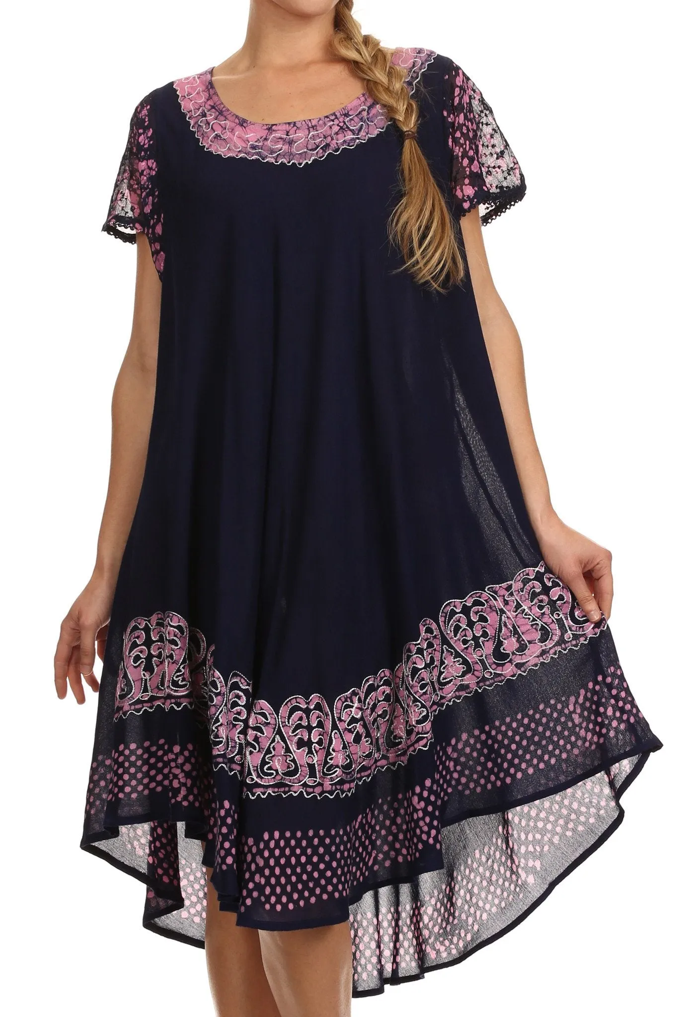 Sakkas Tahlia Batik Sheer Cap Sleeve mid-length Caftan Dress/Cover Up