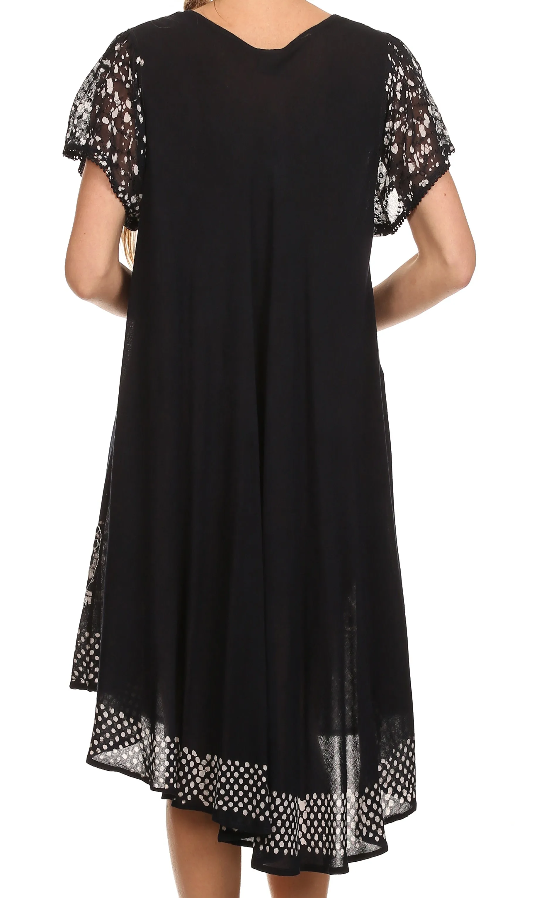 Sakkas Tahlia Batik Sheer Cap Sleeve mid-length Caftan Dress/Cover Up