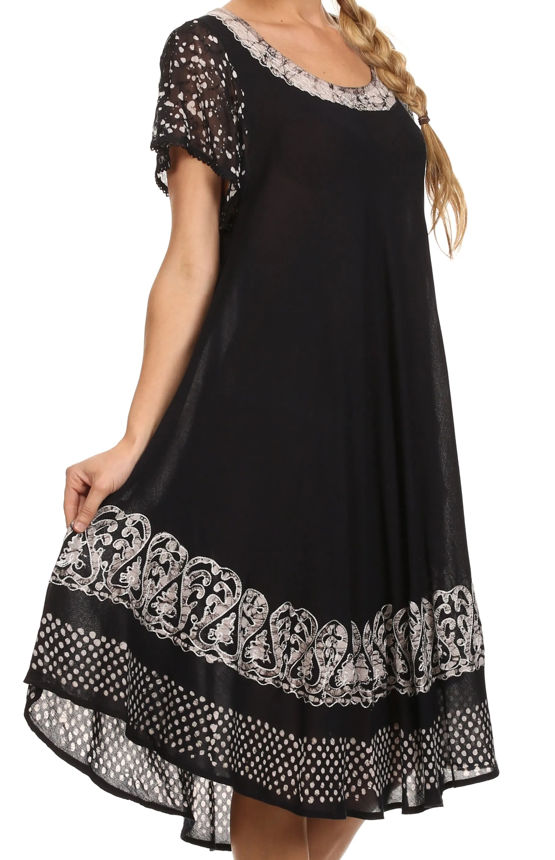 Sakkas Tahlia Batik Sheer Cap Sleeve mid-length Caftan Dress/Cover Up