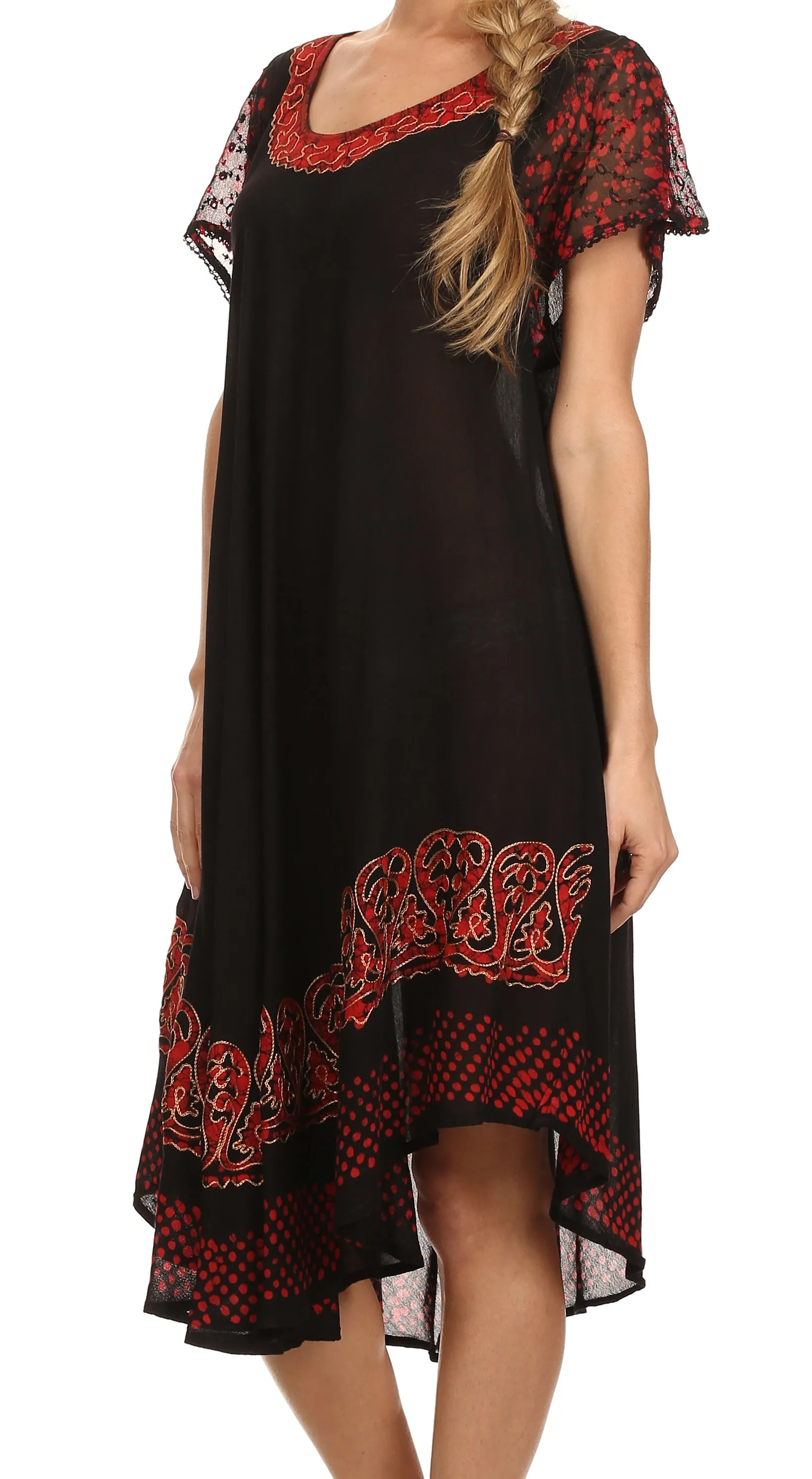 Sakkas Tahlia Batik Sheer Cap Sleeve mid-length Caftan Dress/Cover Up