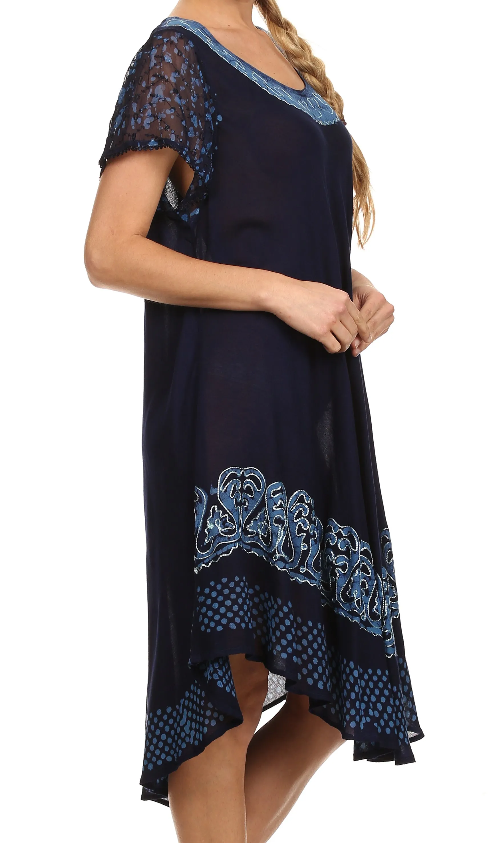 Sakkas Tahlia Batik Sheer Cap Sleeve mid-length Caftan Dress/Cover Up