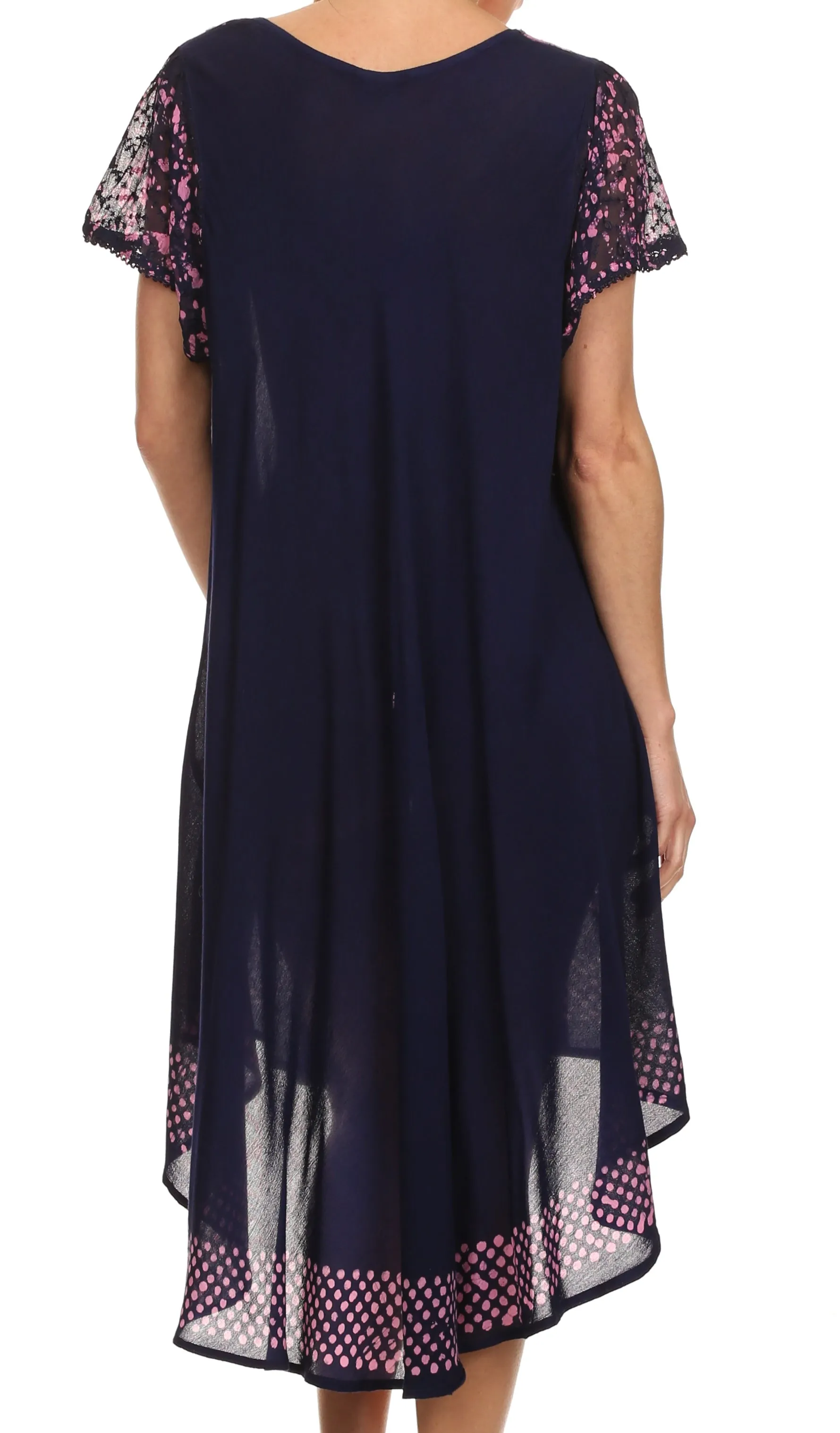 Sakkas Tahlia Batik Sheer Cap Sleeve mid-length Caftan Dress/Cover Up