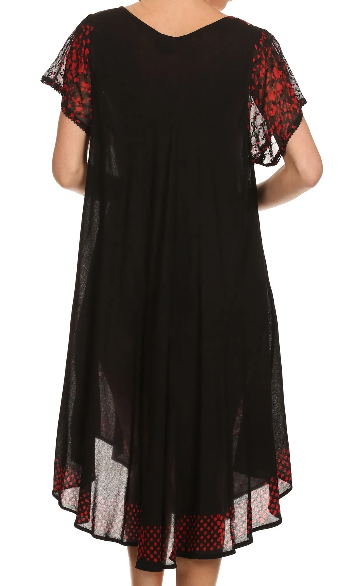 Sakkas Tahlia Batik Sheer Cap Sleeve mid-length Caftan Dress/Cover Up