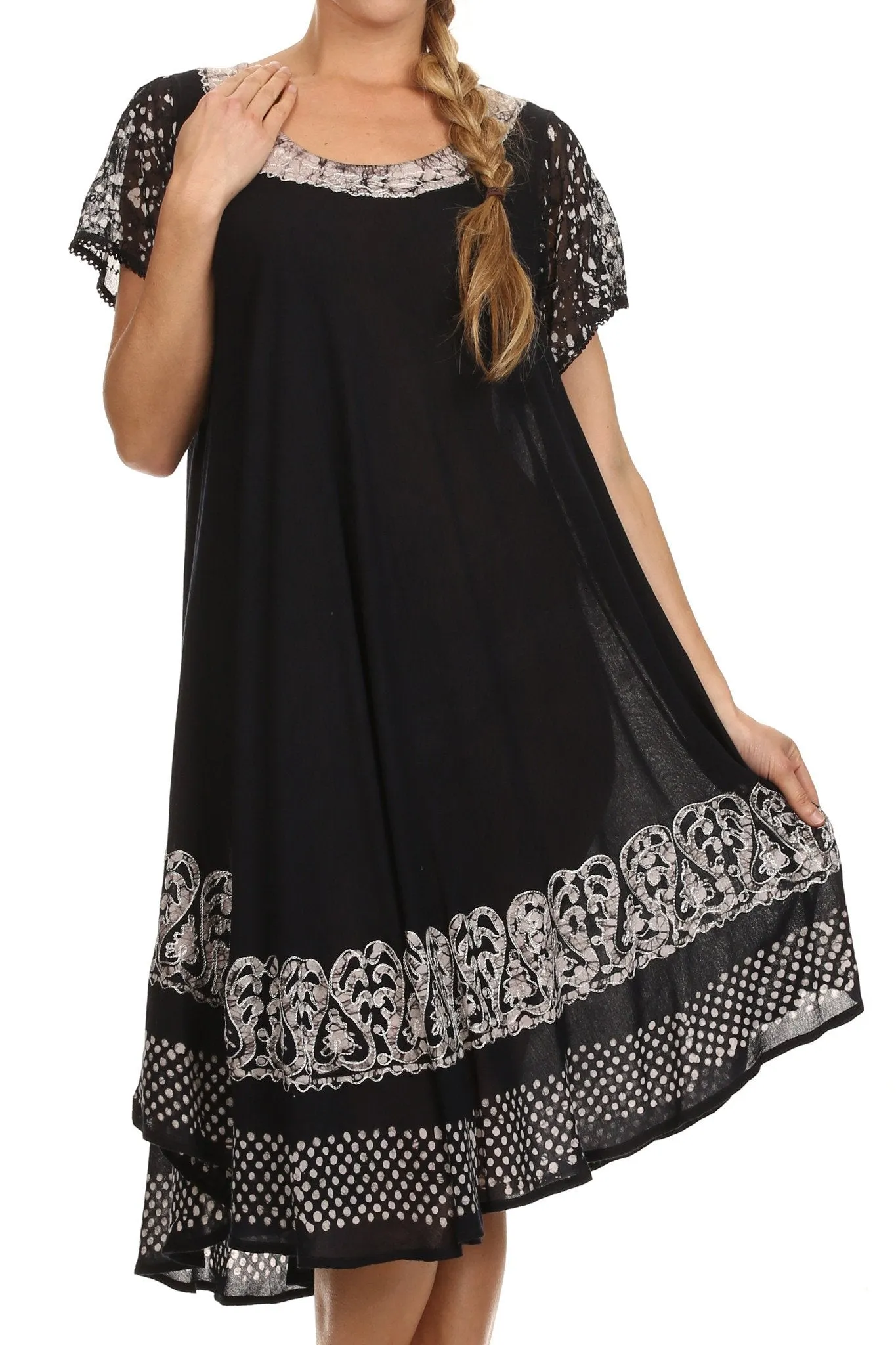 Sakkas Tahlia Batik Sheer Cap Sleeve mid-length Caftan Dress/Cover Up