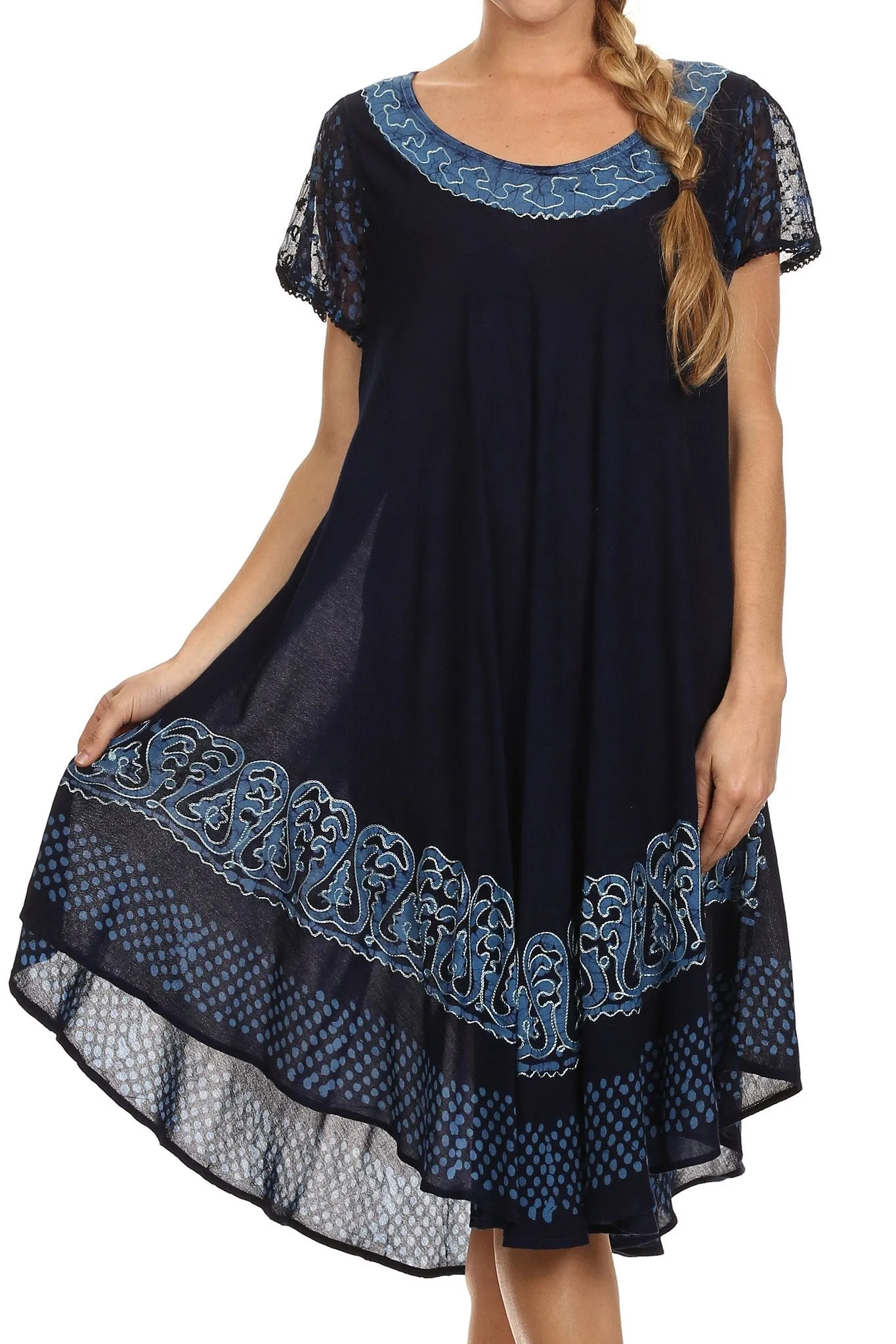 Sakkas Tahlia Batik Sheer Cap Sleeve mid-length Caftan Dress/Cover Up