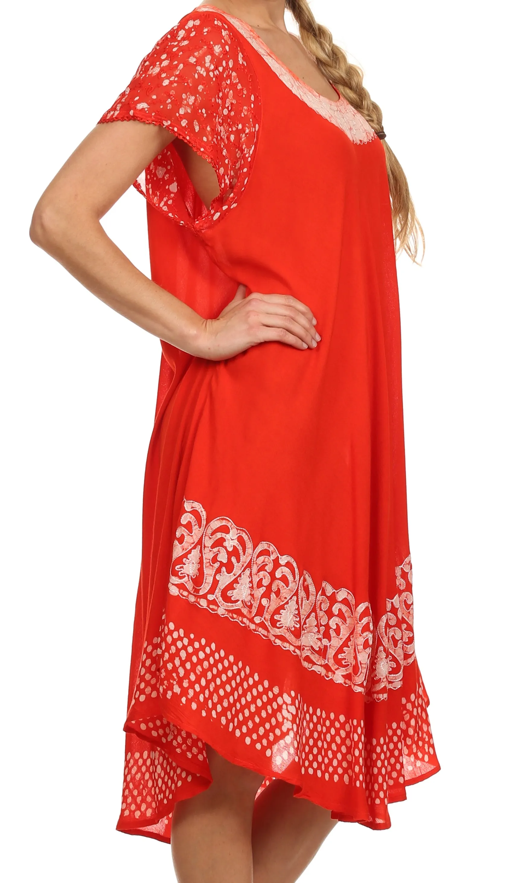 Sakkas Tahlia Batik Sheer Cap Sleeve mid-length Caftan Dress/Cover Up