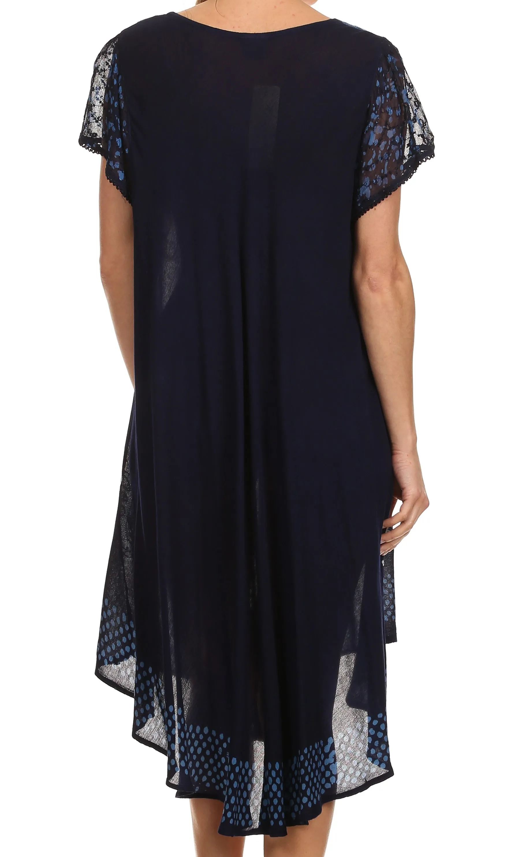 Sakkas Tahlia Batik Sheer Cap Sleeve mid-length Caftan Dress/Cover Up