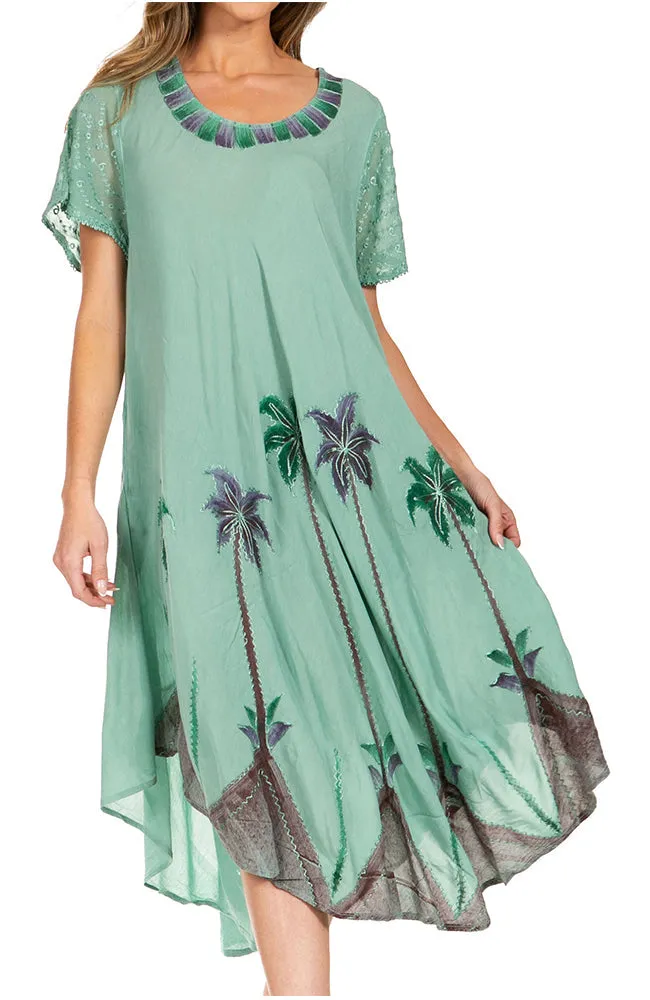 Sakkas Watercolor Palm Tree Tank Caftan Dress