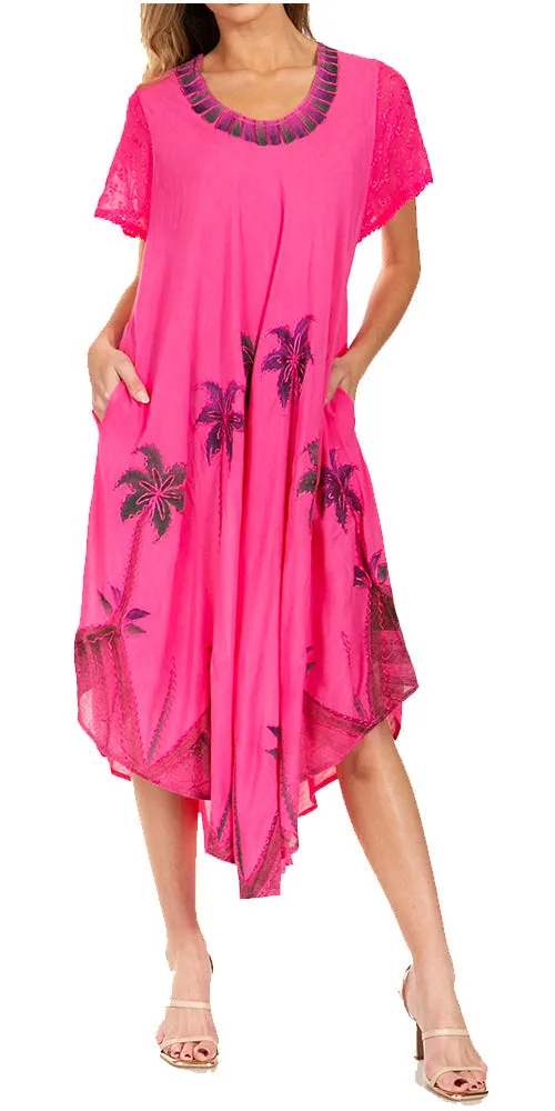 Sakkas Watercolor Palm Tree Tank Caftan Dress