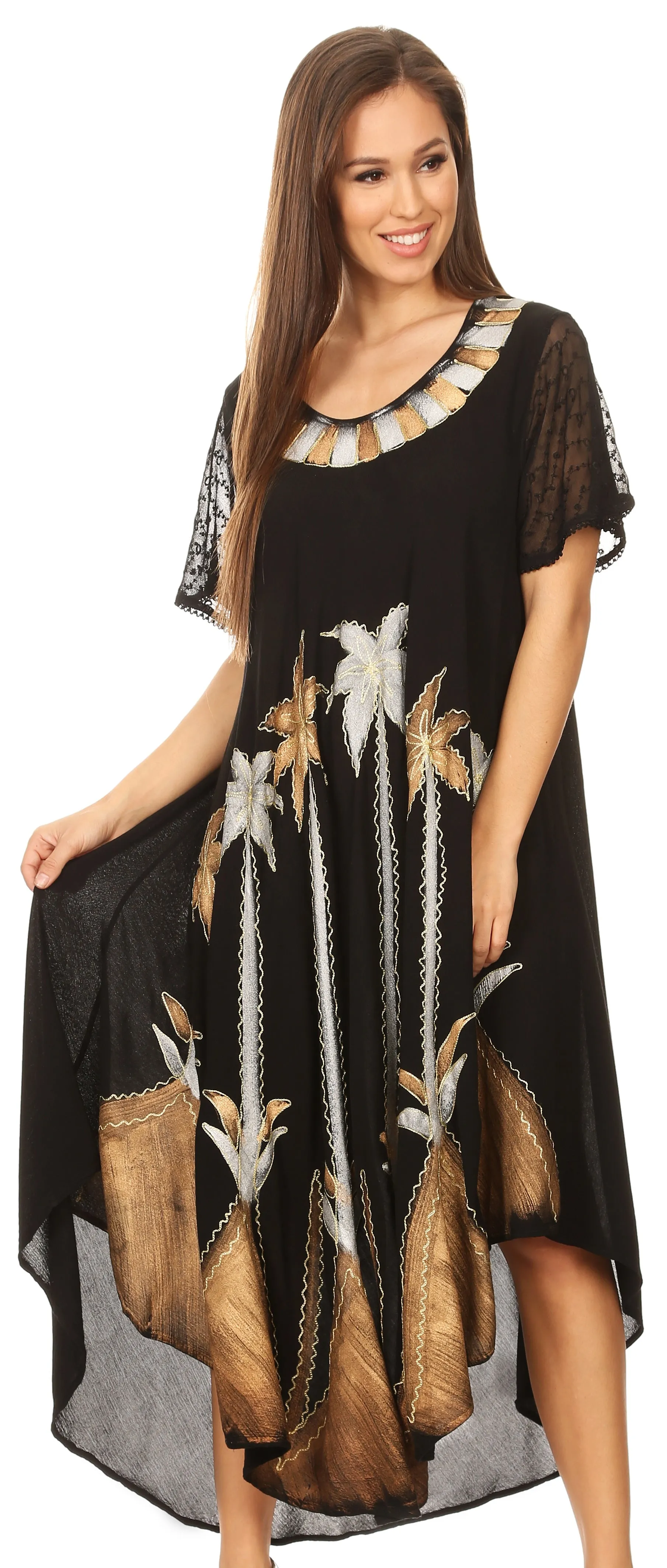 Sakkas Watercolor Palm Tree Tank Caftan Dress